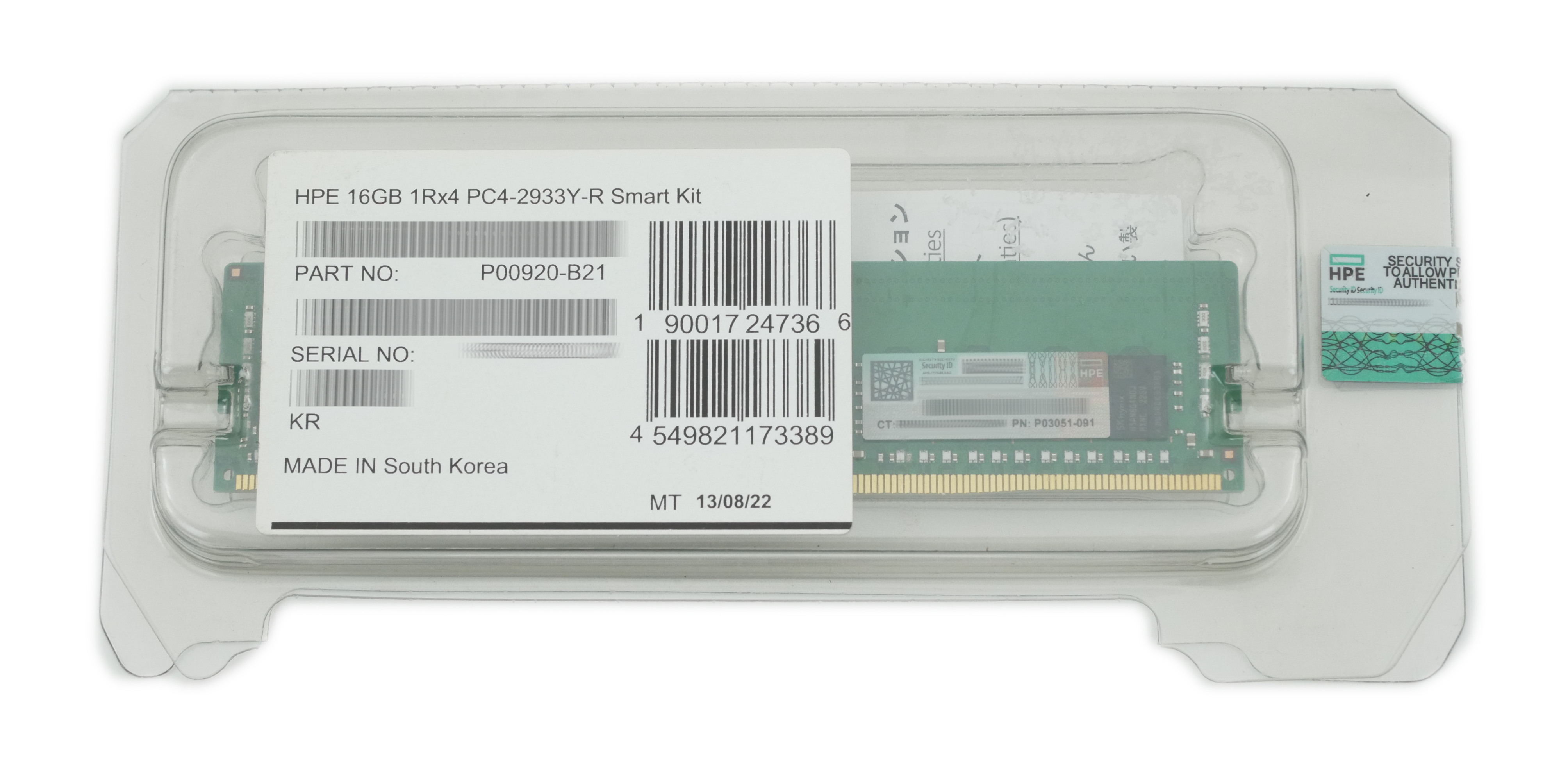 HPE 16GB PC4-3200AA DDR4 Dimm 288pin ECC Reg 1.2V P03051-091 P00920-B21