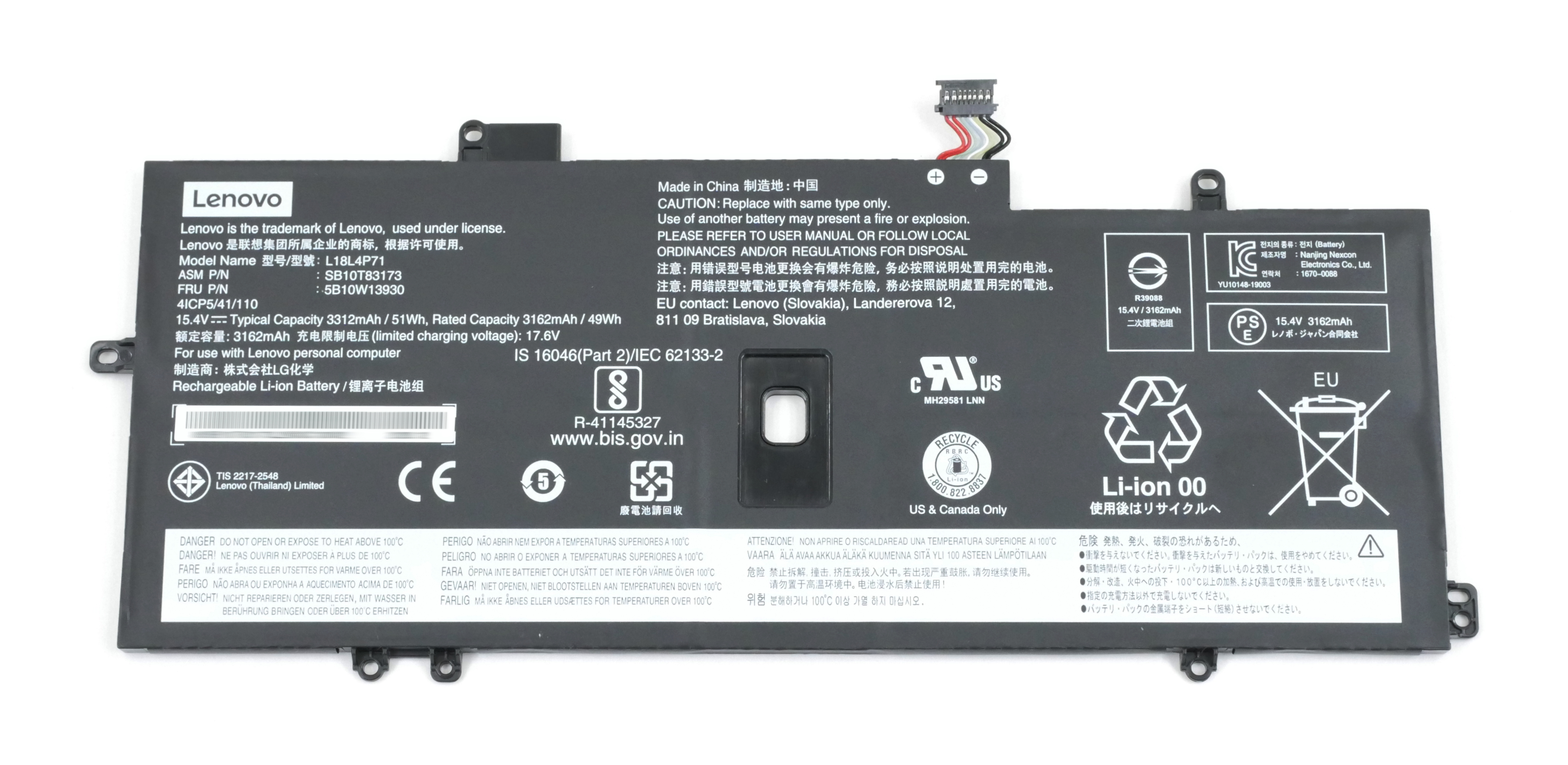 Battery For Lenovo ThinkPad X1 Carbon 7th 8th Gen L18L4P71 15.4V 5B10W13930