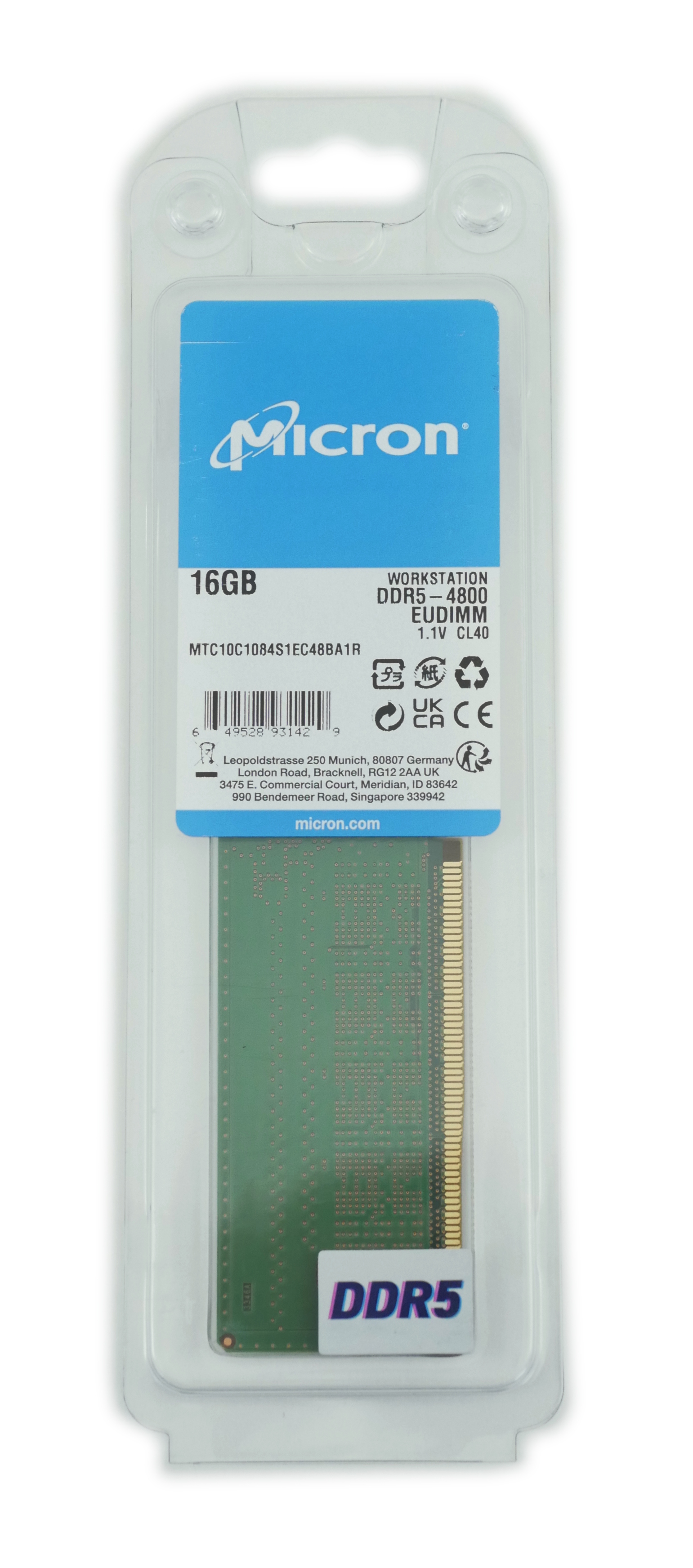 Micron 16GB MTC10C1084S1EC48BA1 PC5-4800B DDR5 288pin EuDIMM Unbuff