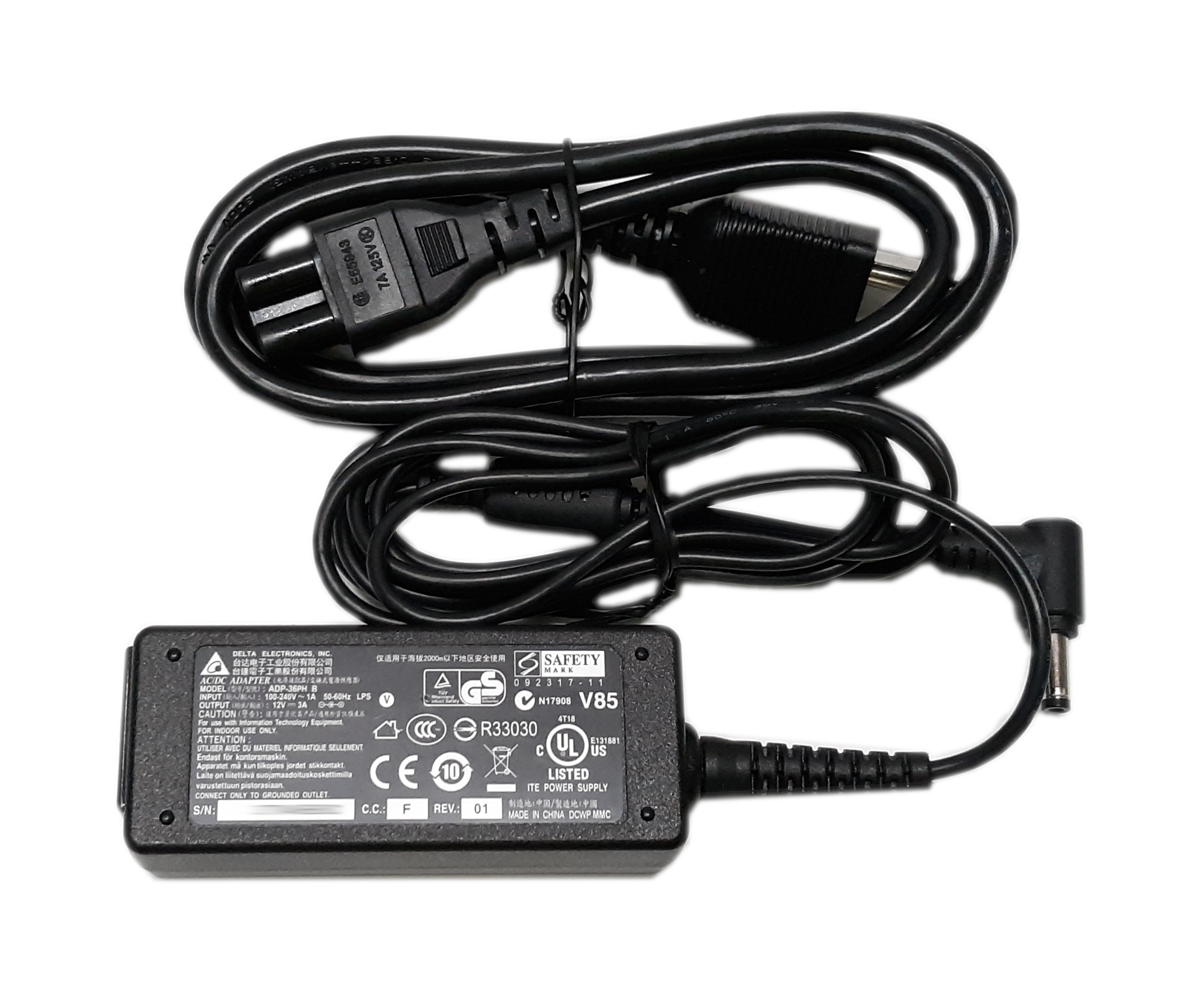 Delta Electronics AC/DC Power Adapter with Cord 36W 12V 3A ADP-36PH B ADP-36JH B