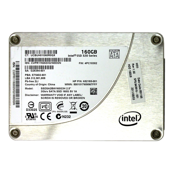 HP 652185-001 Intel 320 Series 160GB 2.5 SATA SSD SSDSA2BW160G3H