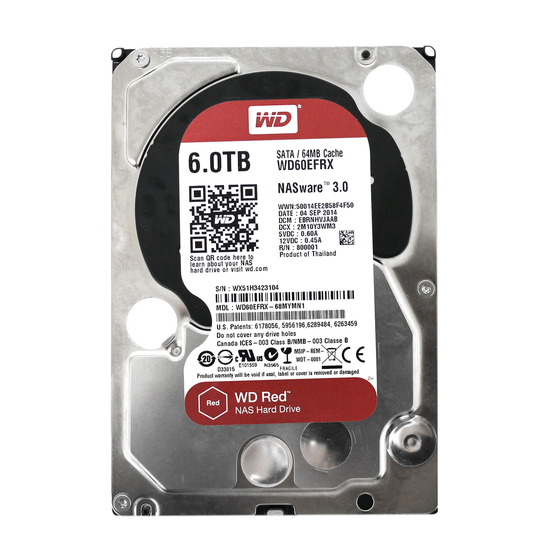 WD Red 6TB WD60EFRX NAS 5400 RPM SATA 6Gb/s 3.5" Hard Drive