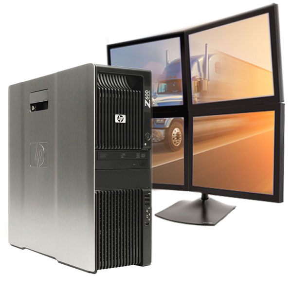 HP Z600 PC 4 Monitors Support 24GB 250GB Win10 for Logistics