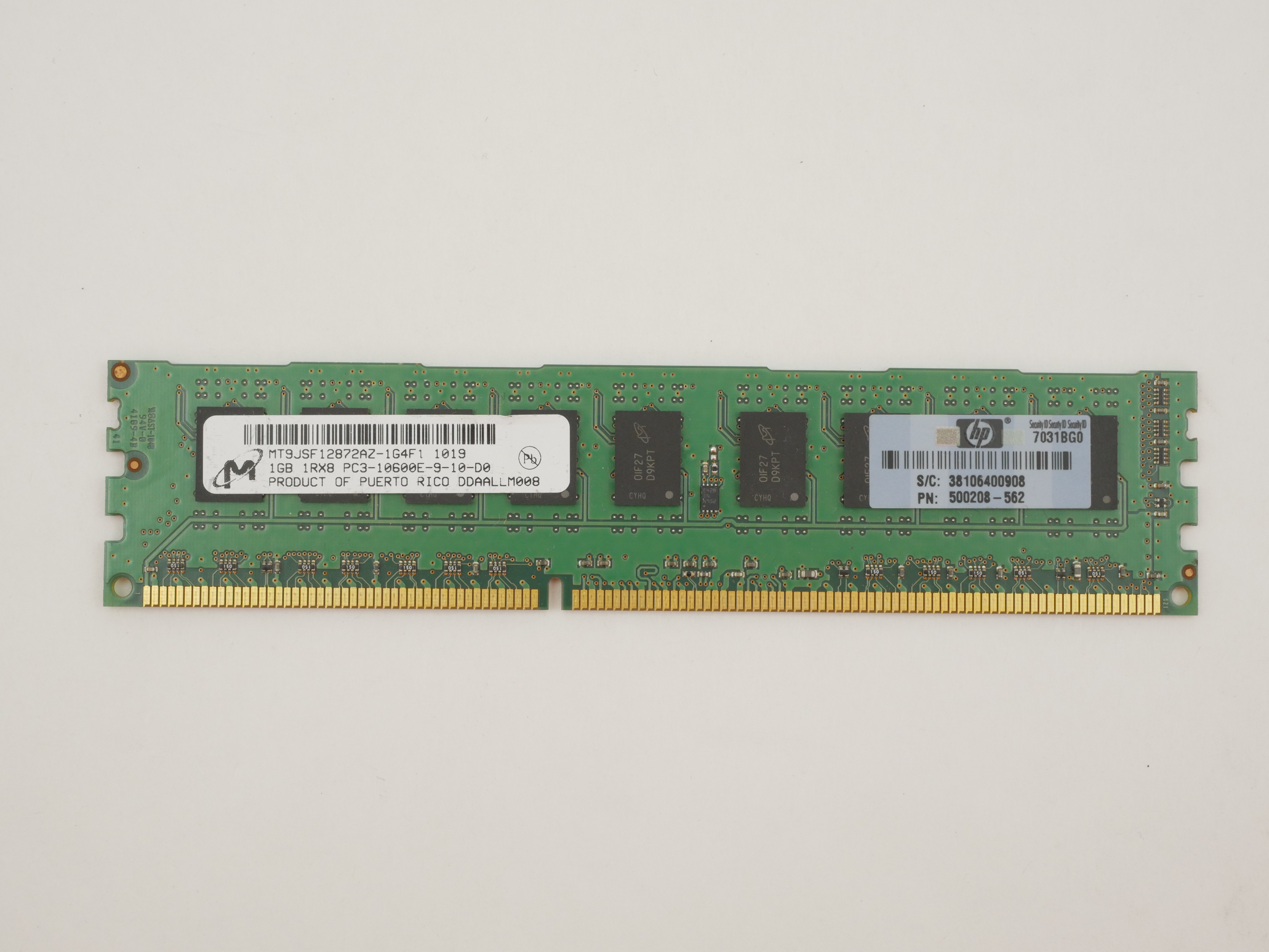 HP 1GB PC3-10600E DDR3-1333MHz ECC 240-PIN MT9JSF12872AZ-1G4F1 500208-562