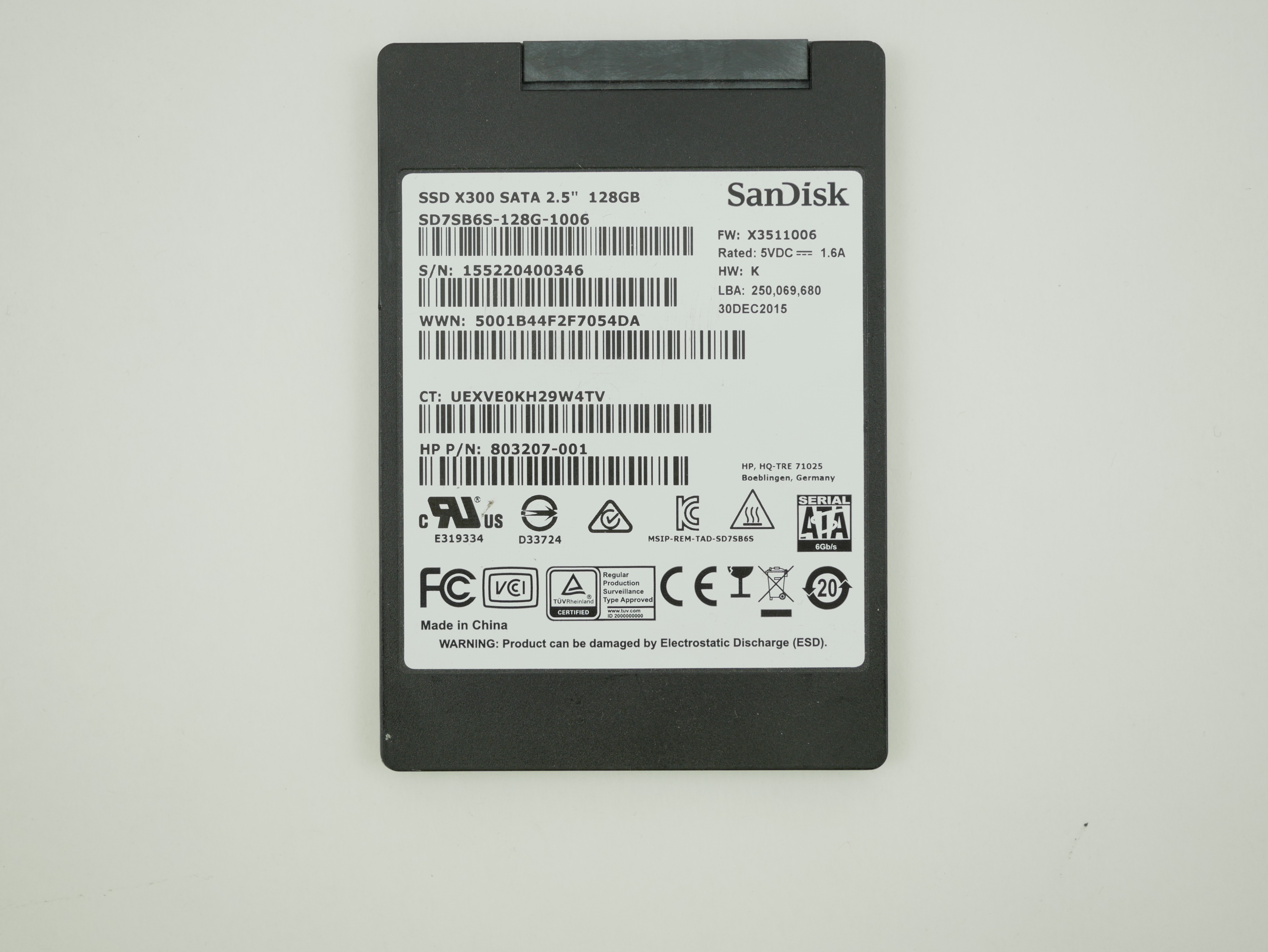 HP SanDisk X300 128GB SATA 6Gb/s 2.5" SD7SB6S-128G-1006 803207-001 792828-001