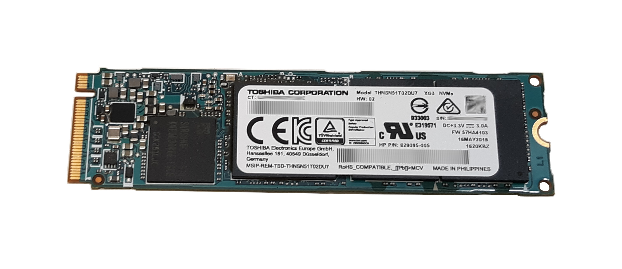 HP Toshiba 1TB THNSN51T02DU7 XG3 Series MLC PCI-E 3.1 x4 NVMe (TCG Pyrite) M.2 2280 SSD 57HA4103 829095-005 - Click Image to Close