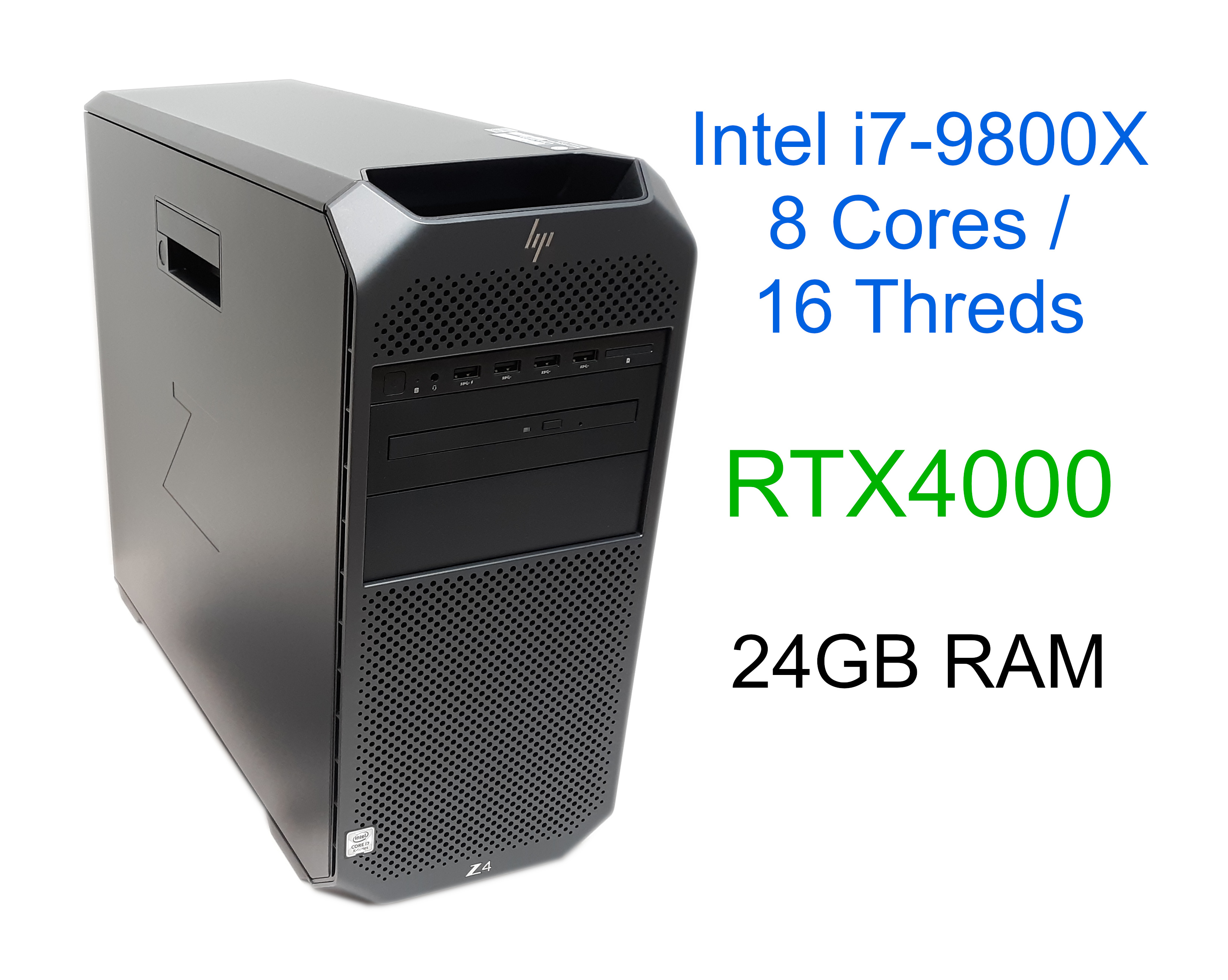 HP Z4 G4 Workstation i7-9800X 3.8GHz 8C/16T RAM 24GB M.2 512GB RTX4000