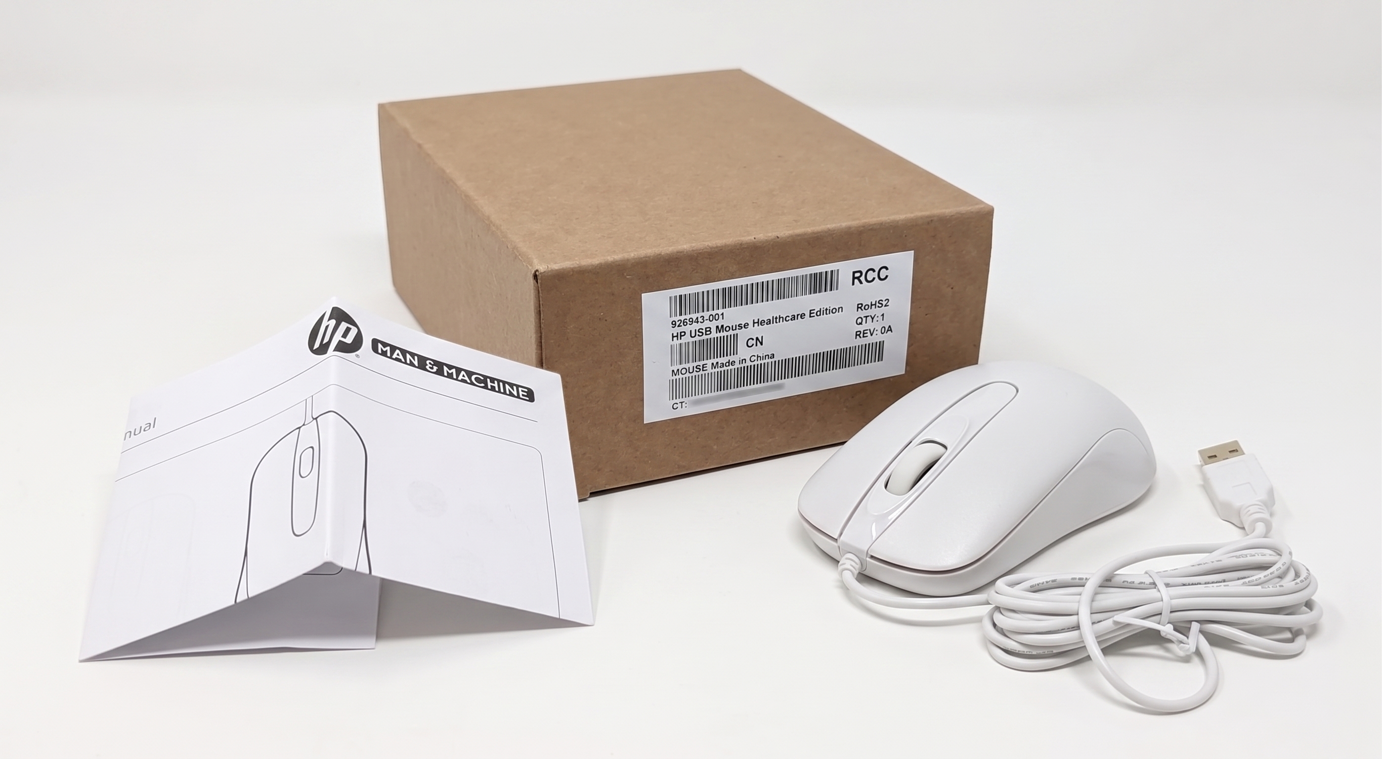 HP USB Mouse Man & Machine Medical Grade Lab Healthcare Edition White 5.0V 100mA 926943-001 927233-001