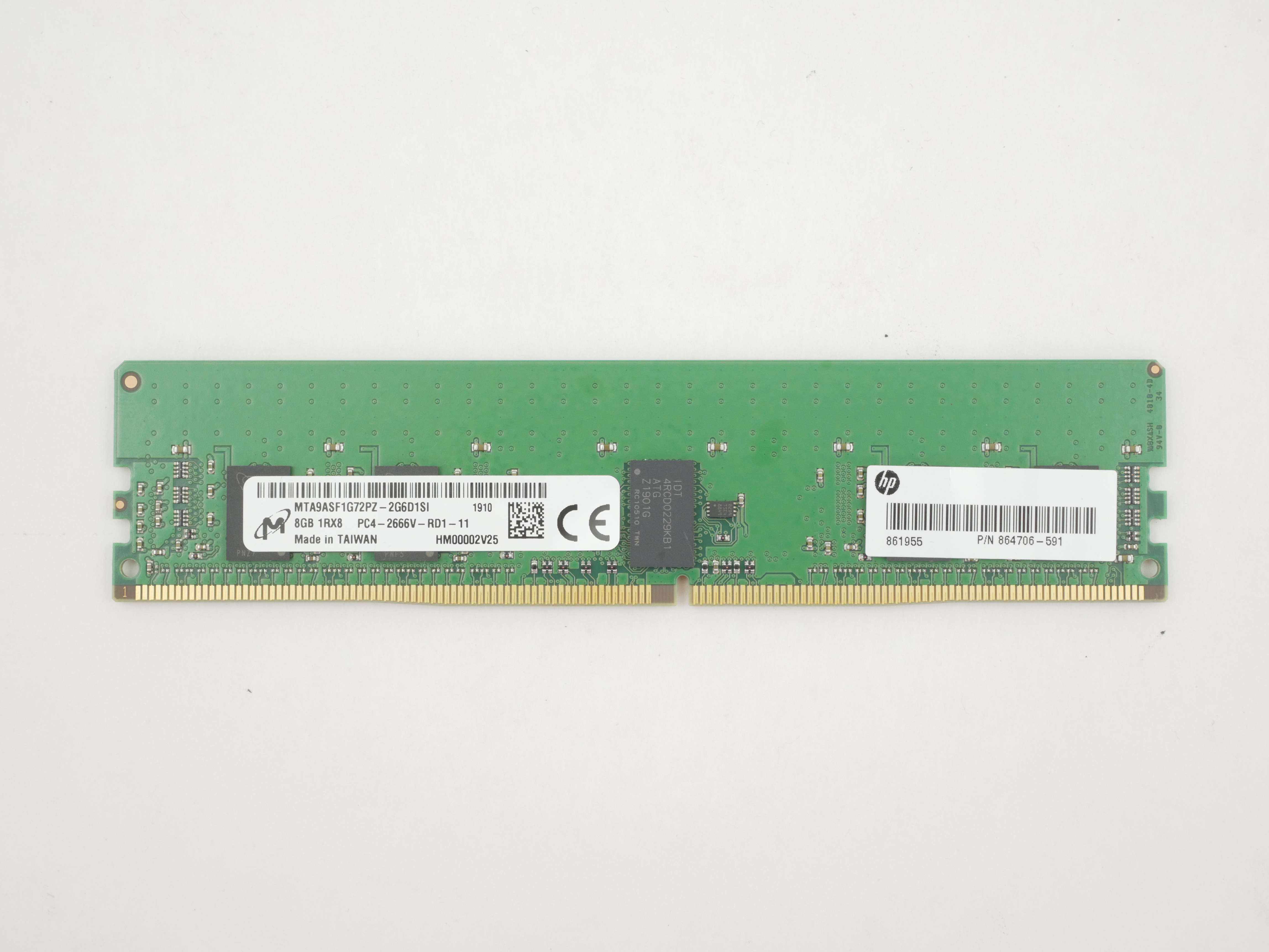 HP Micron 8GB DDR4-2666MHz ECC Reg 288pin MTA9ASF1G72PZ-2G6D1 864706-591