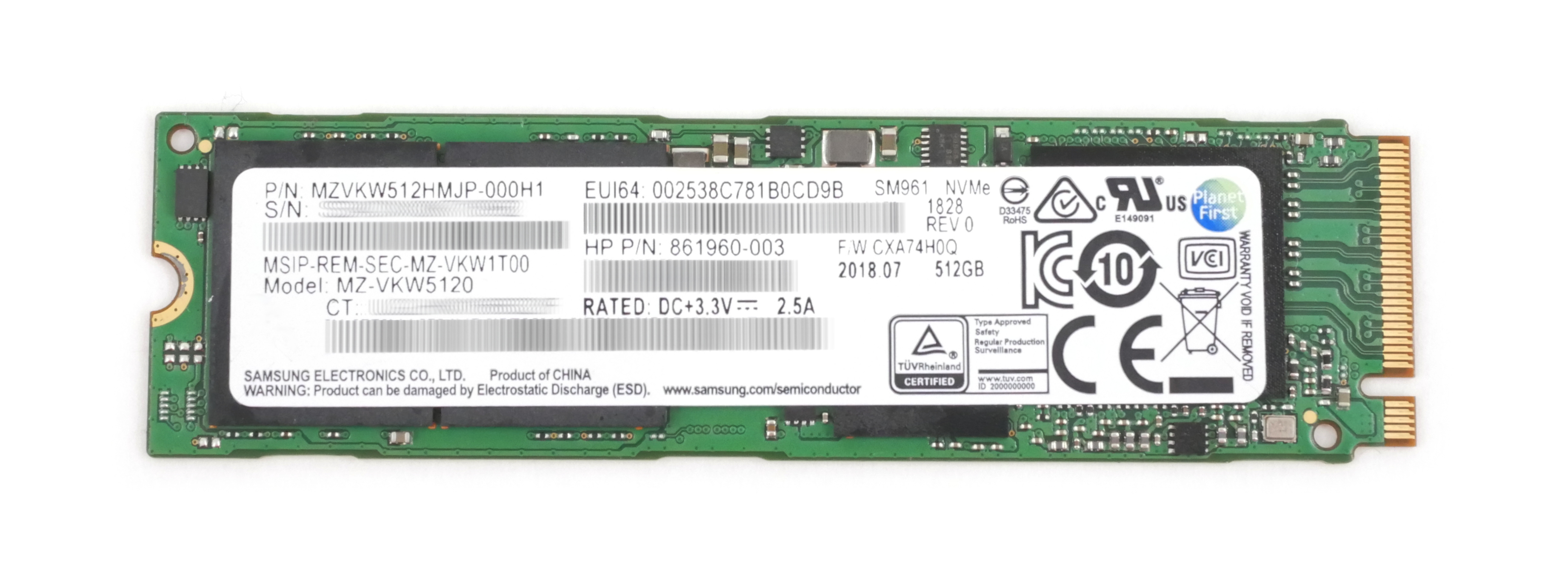 HP 512GB MZ-VKW5120 SSD M.2 PCI-E NVMe MZVKW512HMJP-000H1 861960-003 814803-001 - Click Image to Close