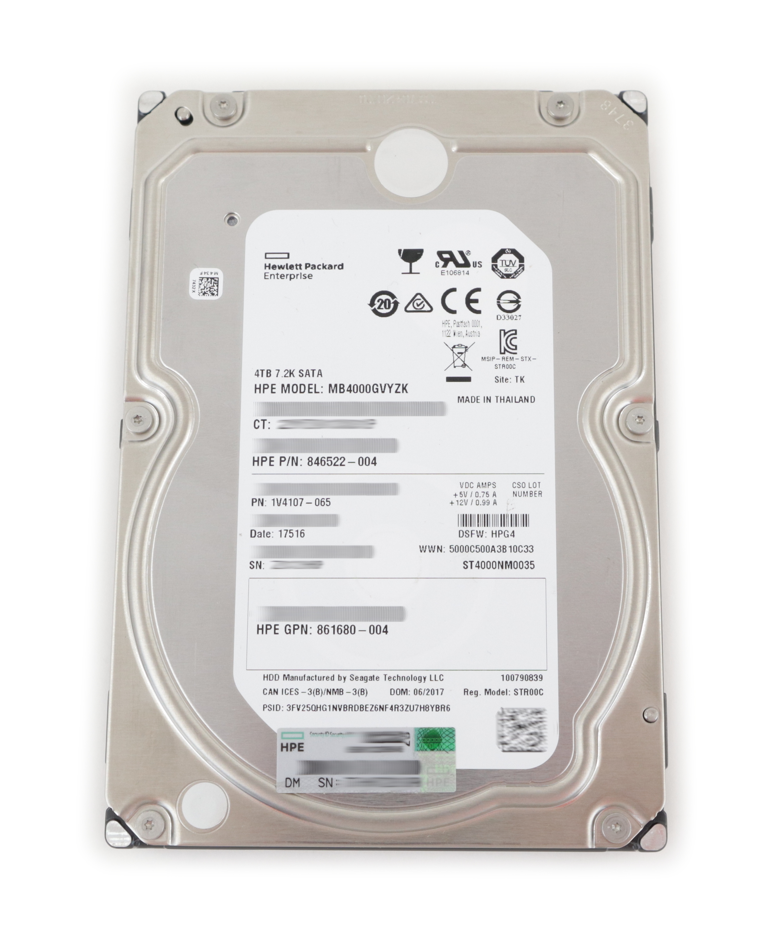 HPE Seagate MB4000GVYZK ST4000NM0035 4TB SATA 7.2K RPM 846522-004 861680-004 - Click Image to Close