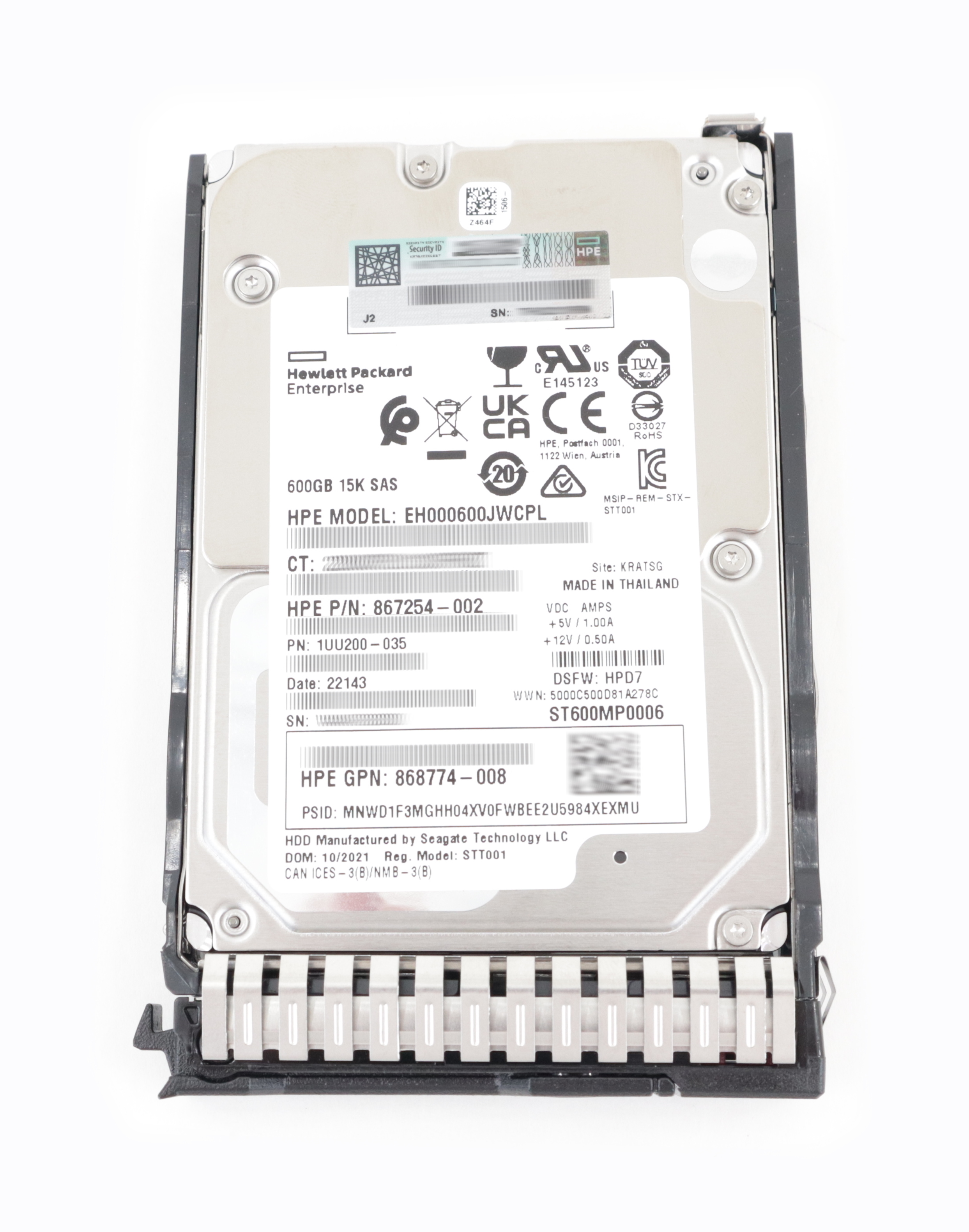 HPE Seagate 600GB EH000600JWCPL ST600MP0006 SAS 15K 2.5" 1UU200-035 870794-001