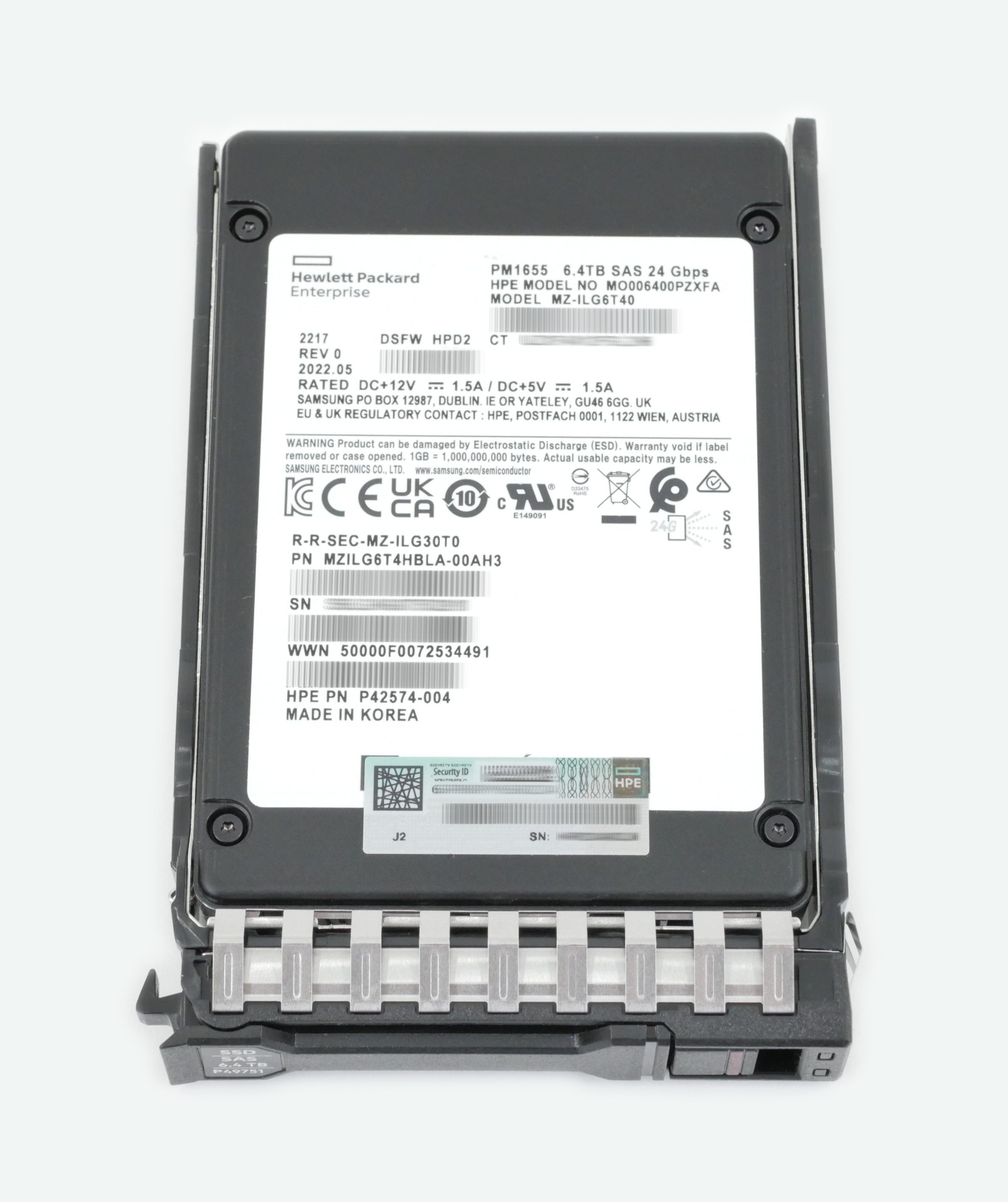 HPE Micron 6.4TB SAS 24Gb/s MO006400PZXFA SSD 2.5" PM1655 P42574-004 P49751-001