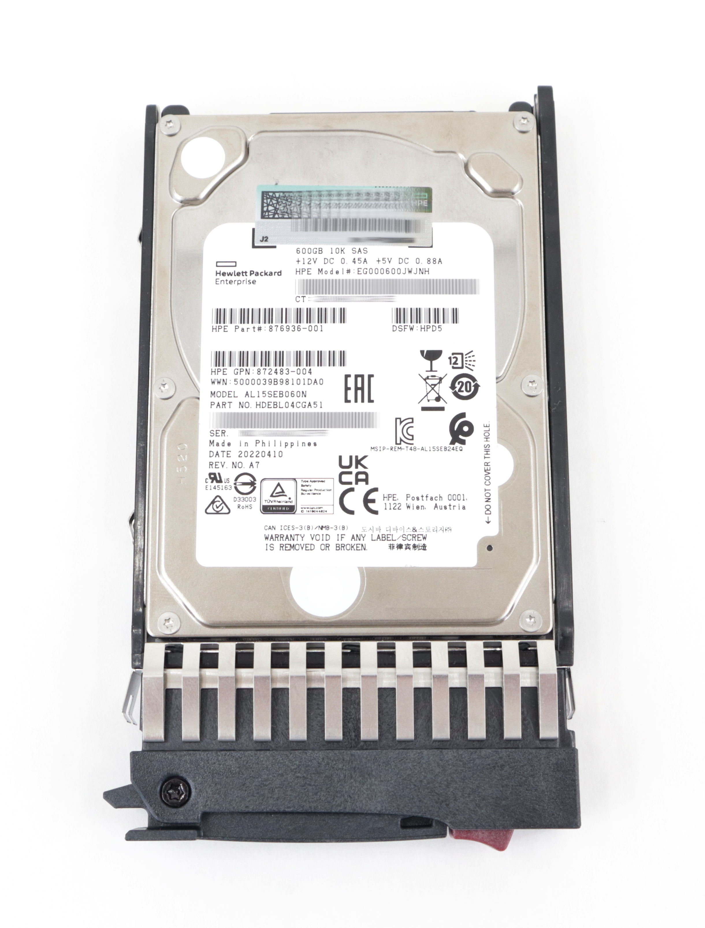 HPE 600GB EG000600JWJNH AL15SEB060N 10K RPM SAS 2.5" 876936-001 787646-001