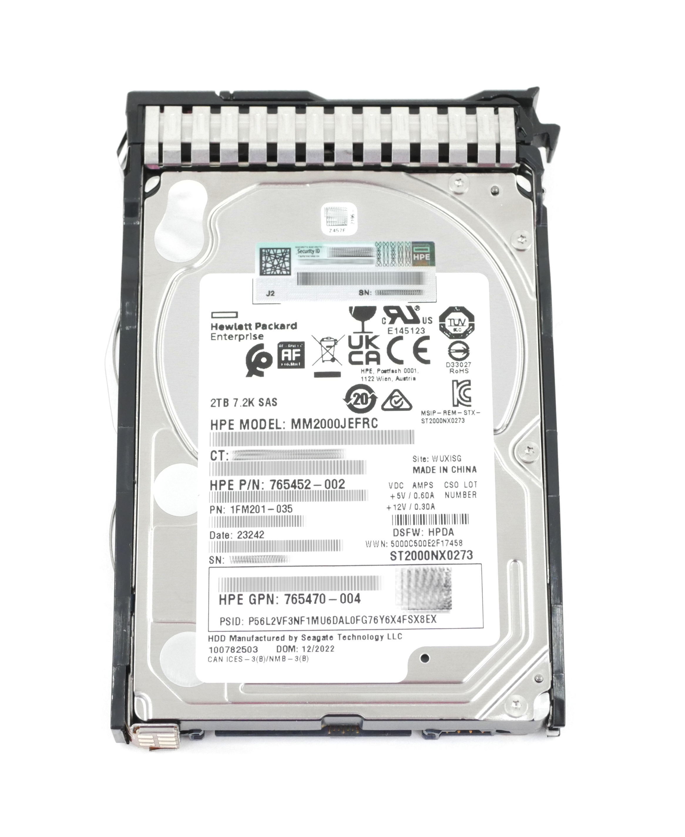 HPE 2TB MM2000JEFRC HDD SAS 2.5" 765452-002 765470-004 765873-001 765455-B21 - Click Image to Close