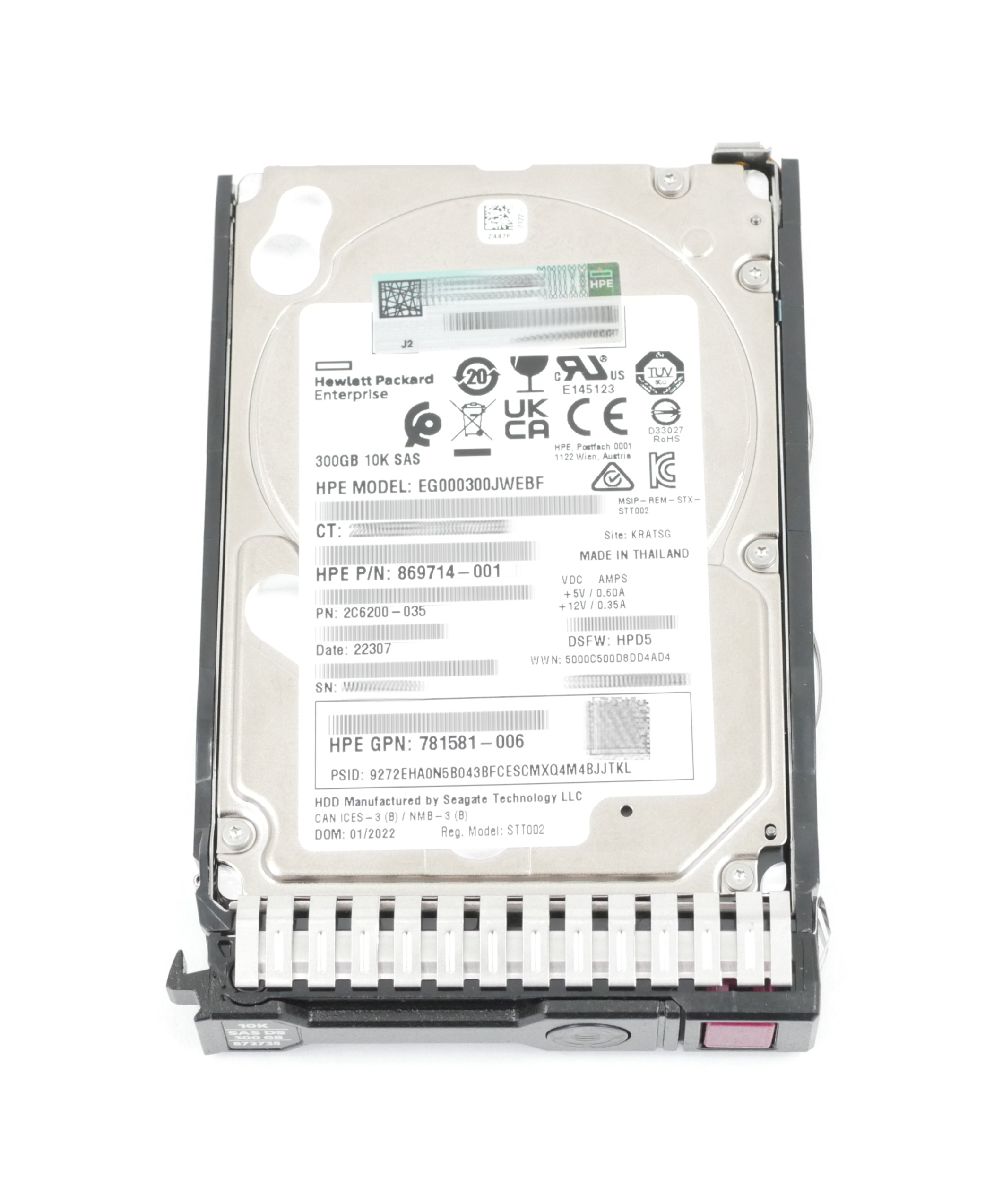 HPE 300GB EG000300JWEBF 10K RPM SAS 12GB/s SFF 2.5" 869714-001 872735-001