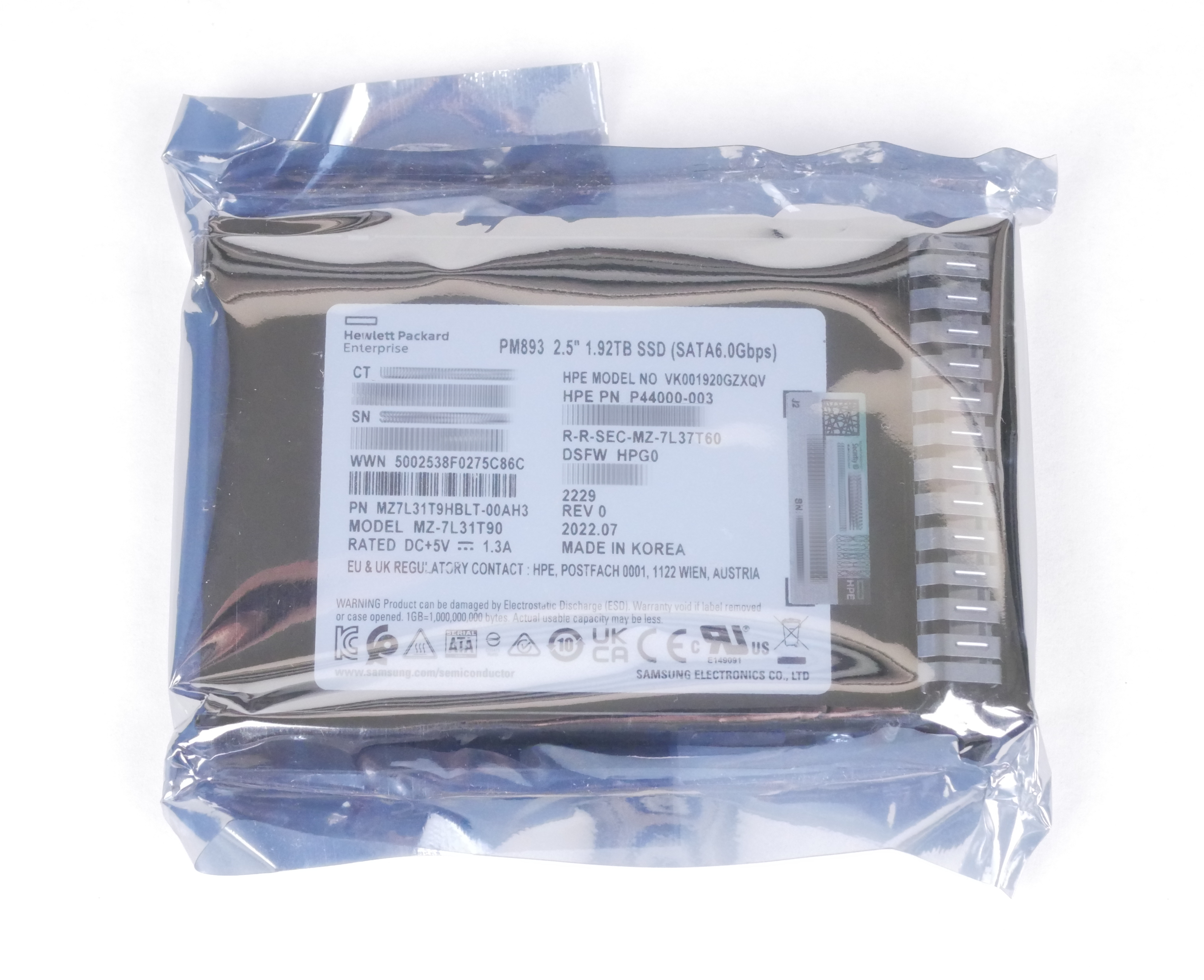 HPE 1.92TB MZ-7L31T90 VK001920GZXQV PM893 2.5" SATA 6.0Gbs P44000-003 P18484-001 - Click Image to Close