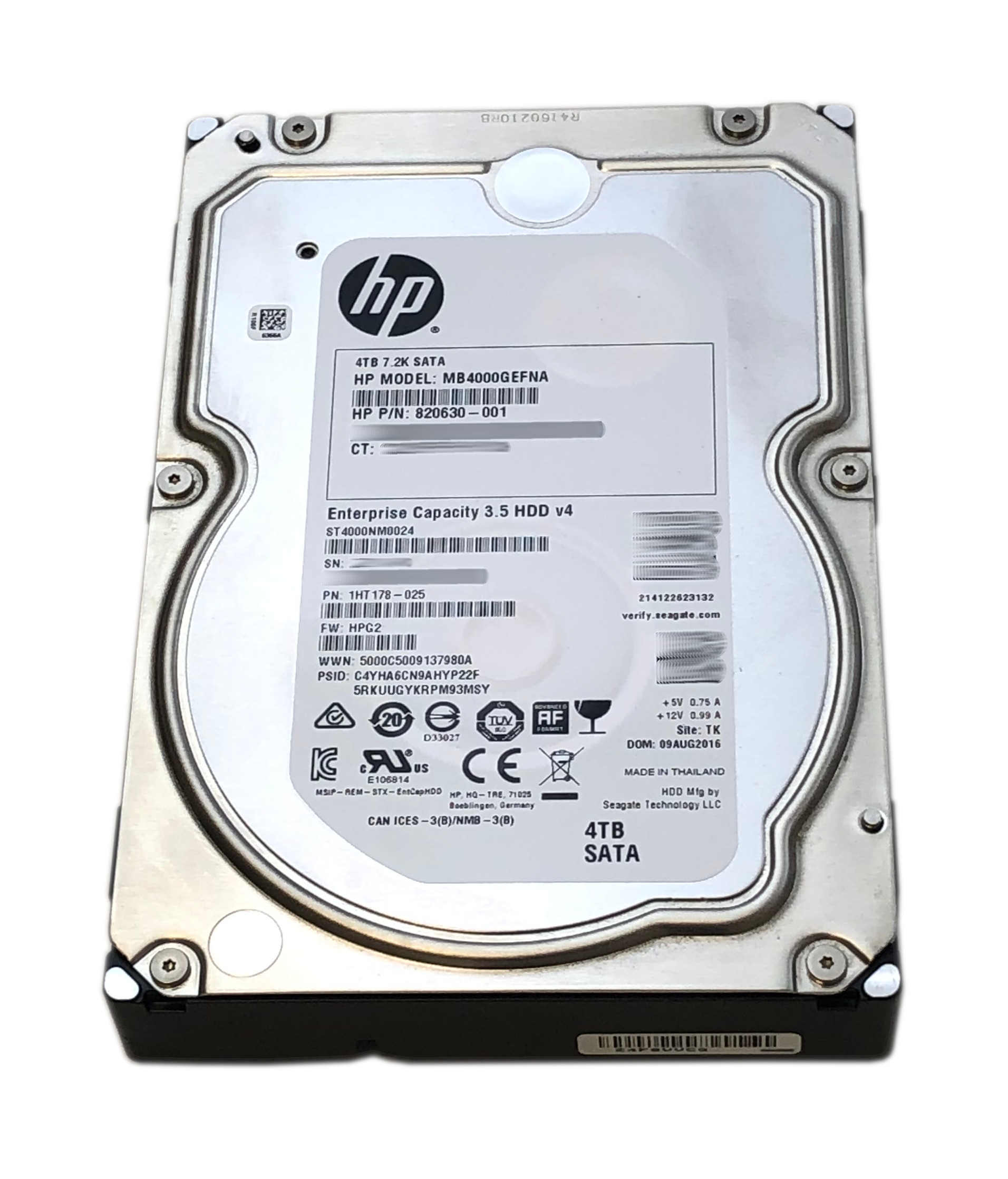HP Seagate 4TB MB4000GEFNA ST4000NM0024 7.2K SATA 6Gbps 128M Cache 820630-001 793511-001