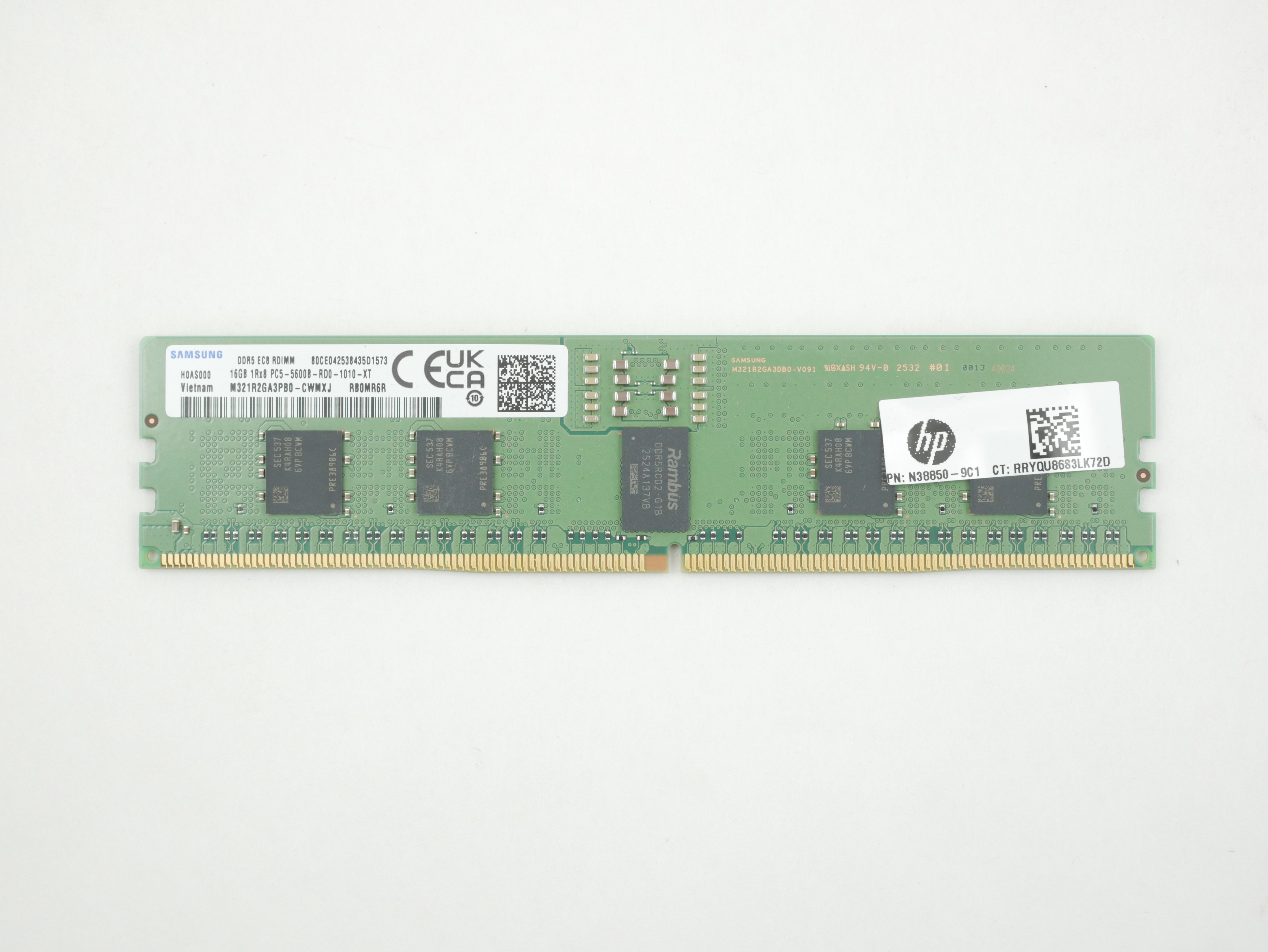 HP Samsung DDR5 EC8 RDIMM 16GB 1xR8 PC5-5600B M321R2GA3PB0-CWMXJ N38850-9C1