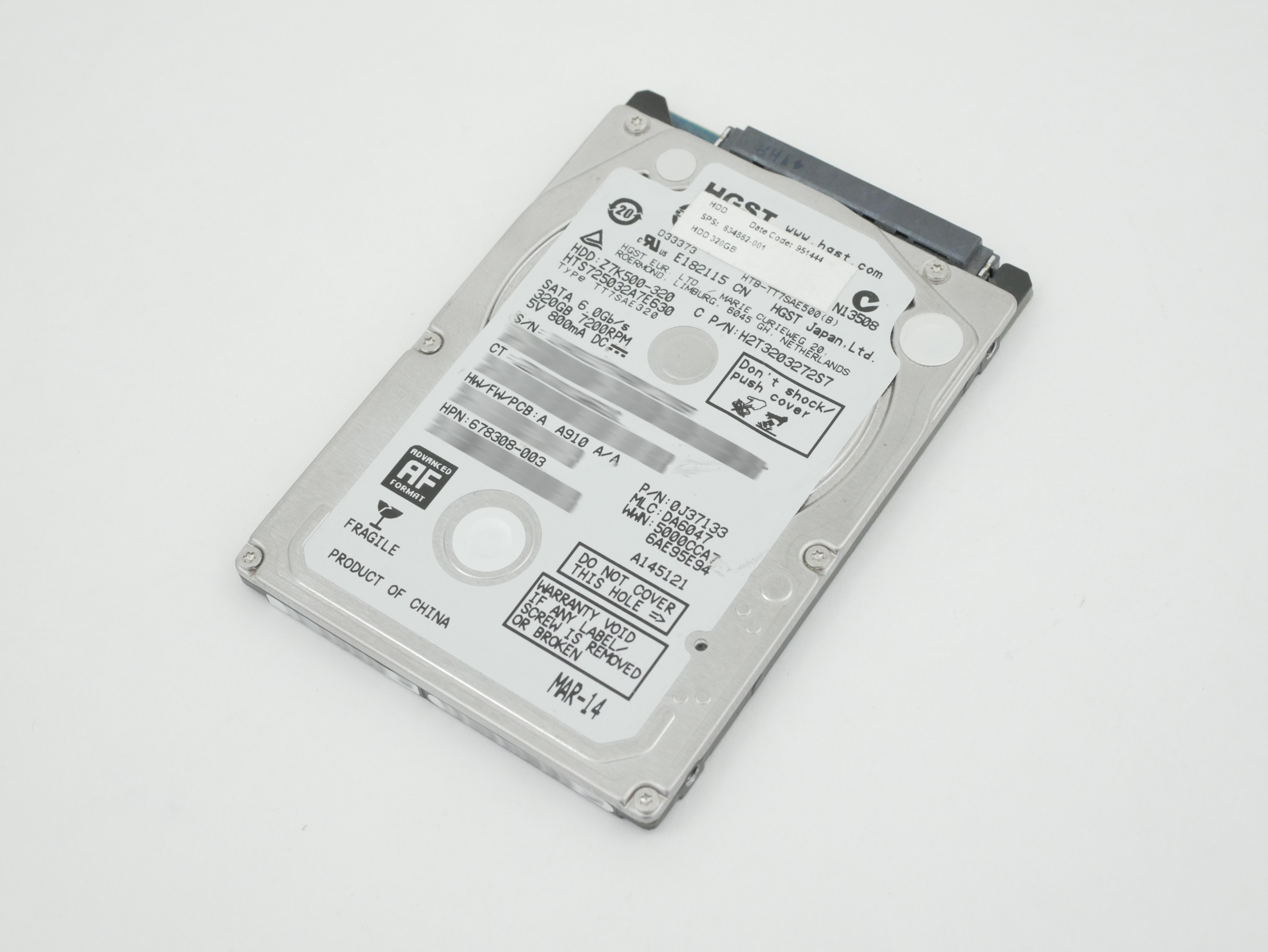 HP 320GB 7200 RPM SATA 2.5" HTS725032A7E630 0J37133 678308-003 634862-001