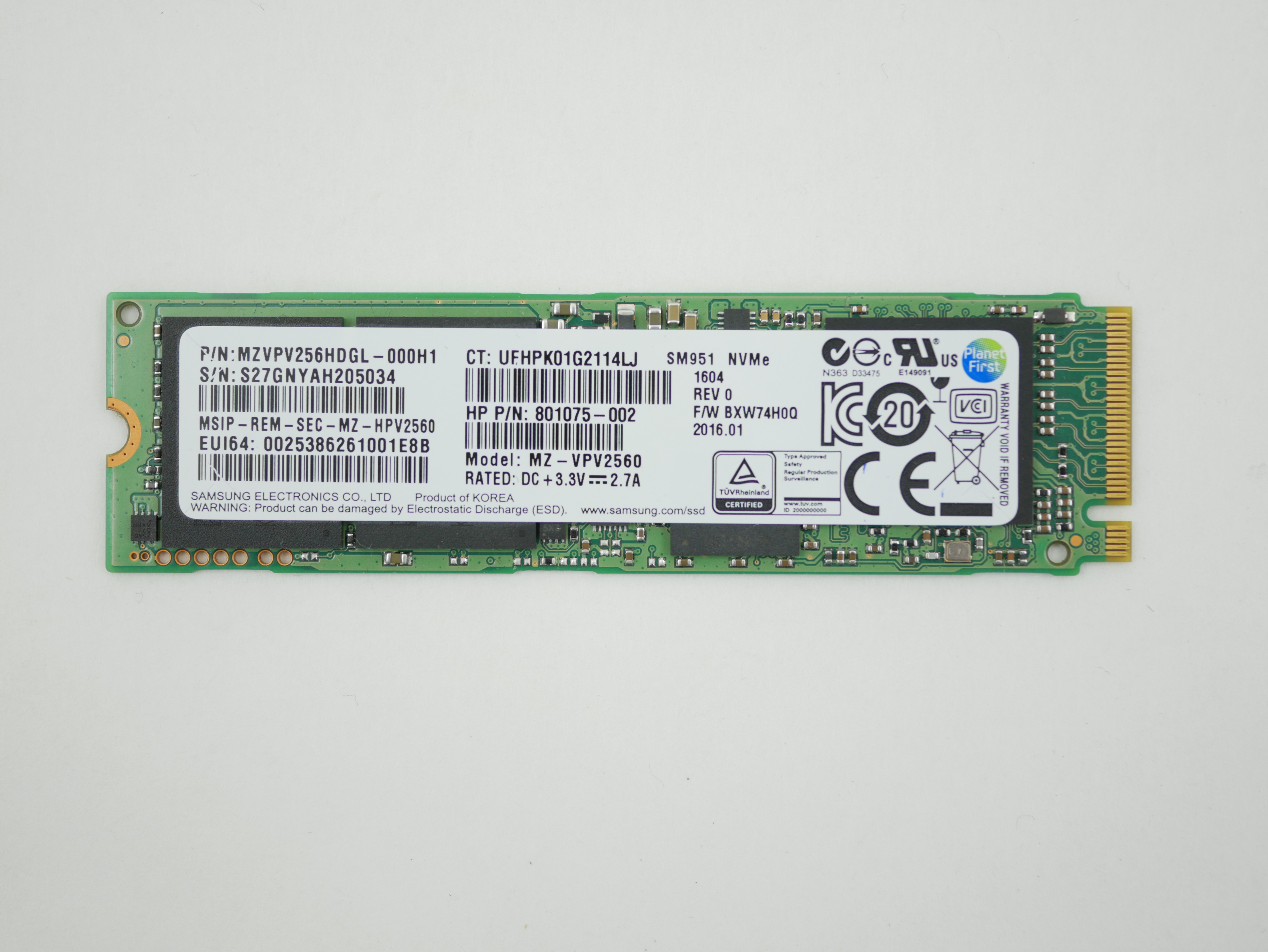 HP Samsung SM951 256GB SSD M.2 MZ-VPV2560 MZVPV256HDGL-000H1 801075-002
