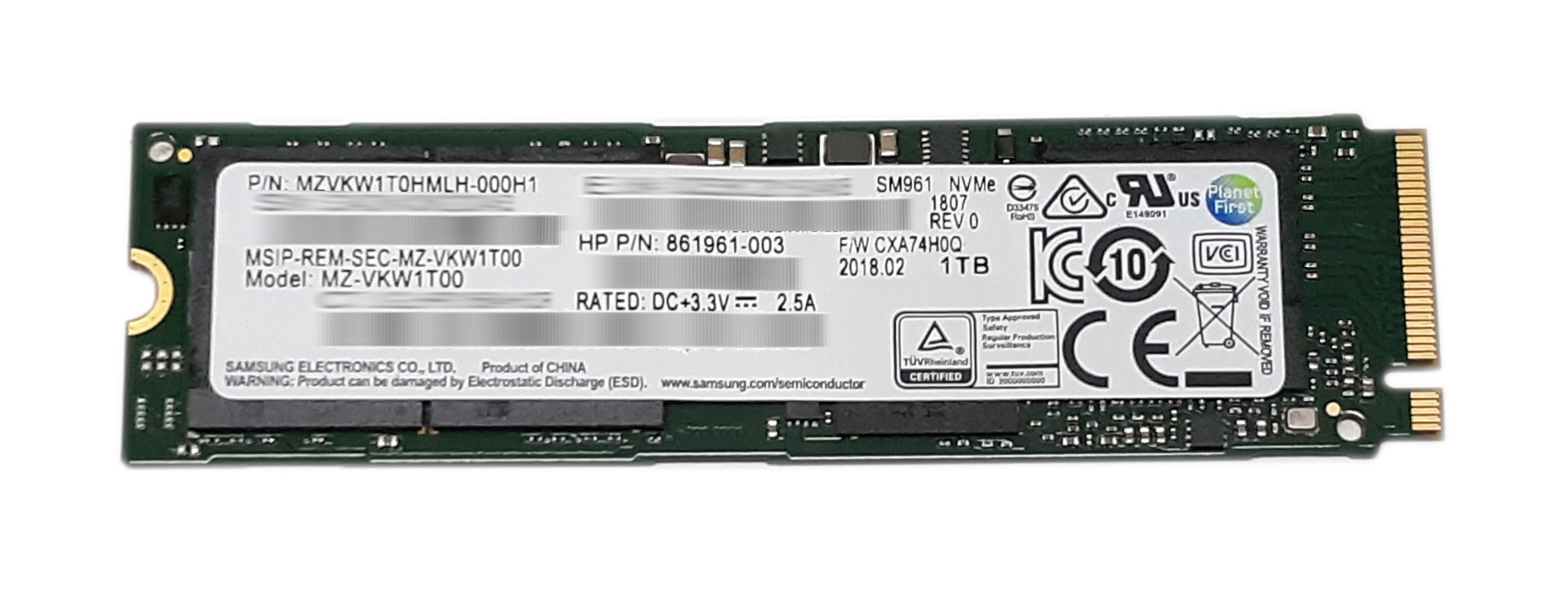 HP Samsung 1TB MZVKW1T0HMLH-000H1 SM961 Series MLC NVMe M.2 SSD 861961-003 - Click Image to Close