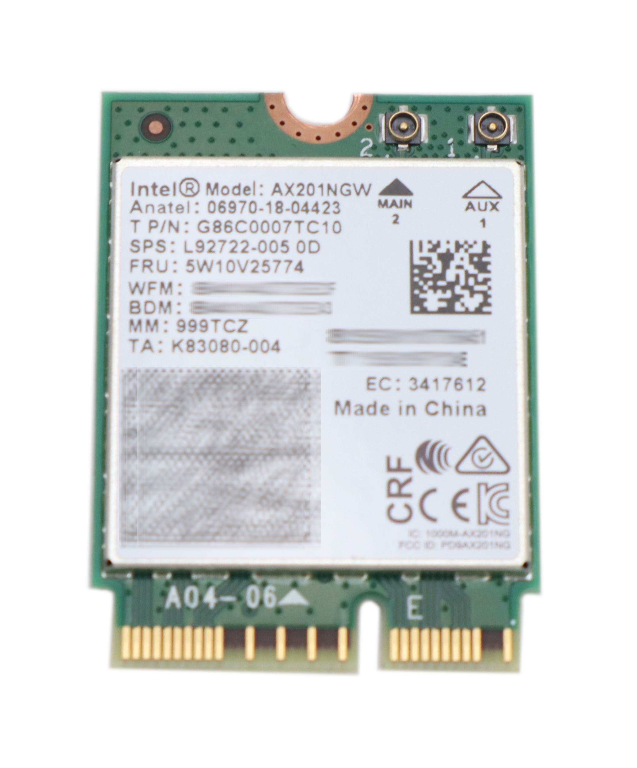 HP Intel AX201NGW Dual Band Wi-Fi 6 2.4 5GHz Bluetooth Network Card L92722-005