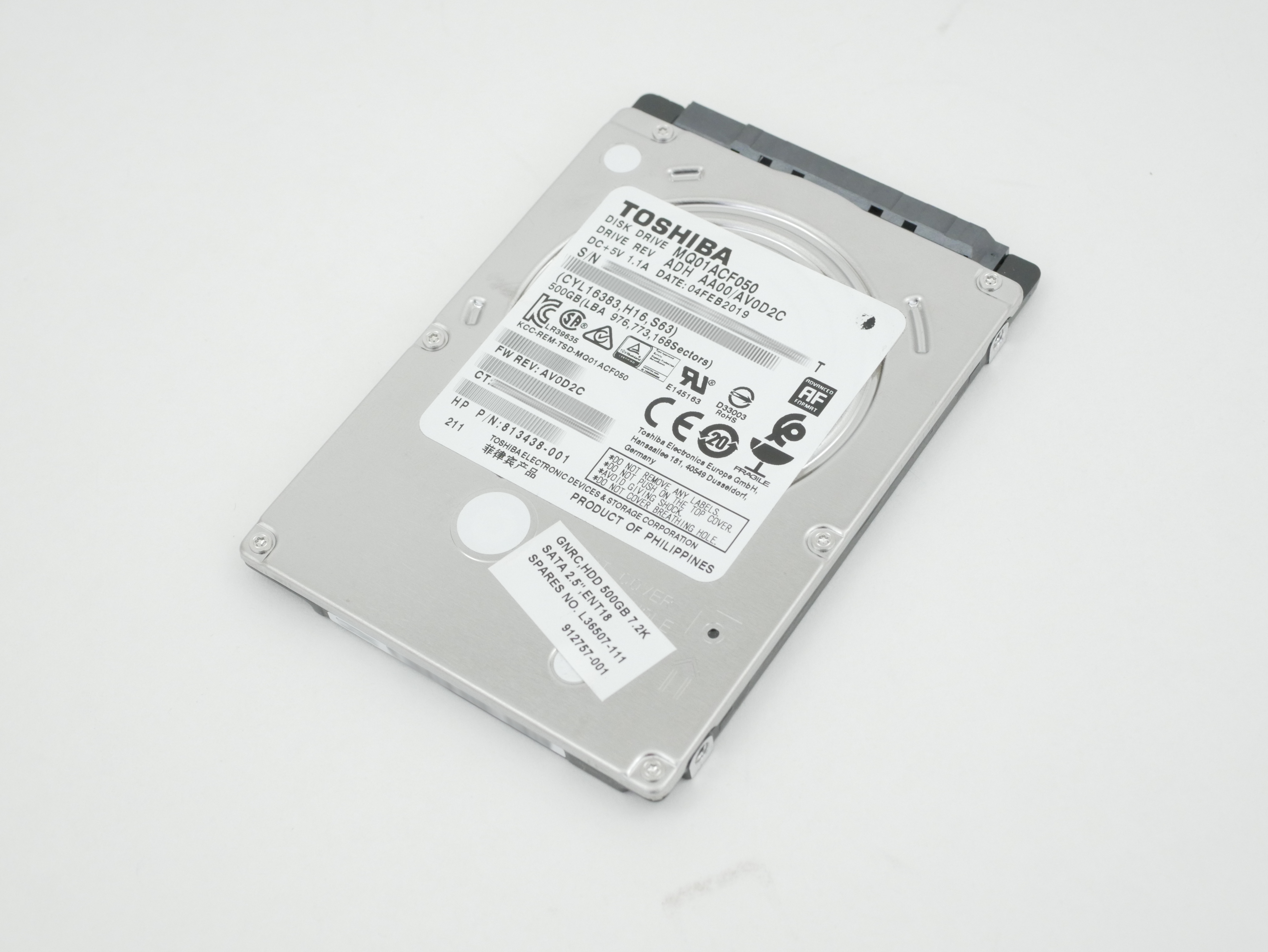 HP Toshiba 500GB 7.2K RPM SATA 2.5" MQ01ACF050 813438-001 L36507-111 912757-001