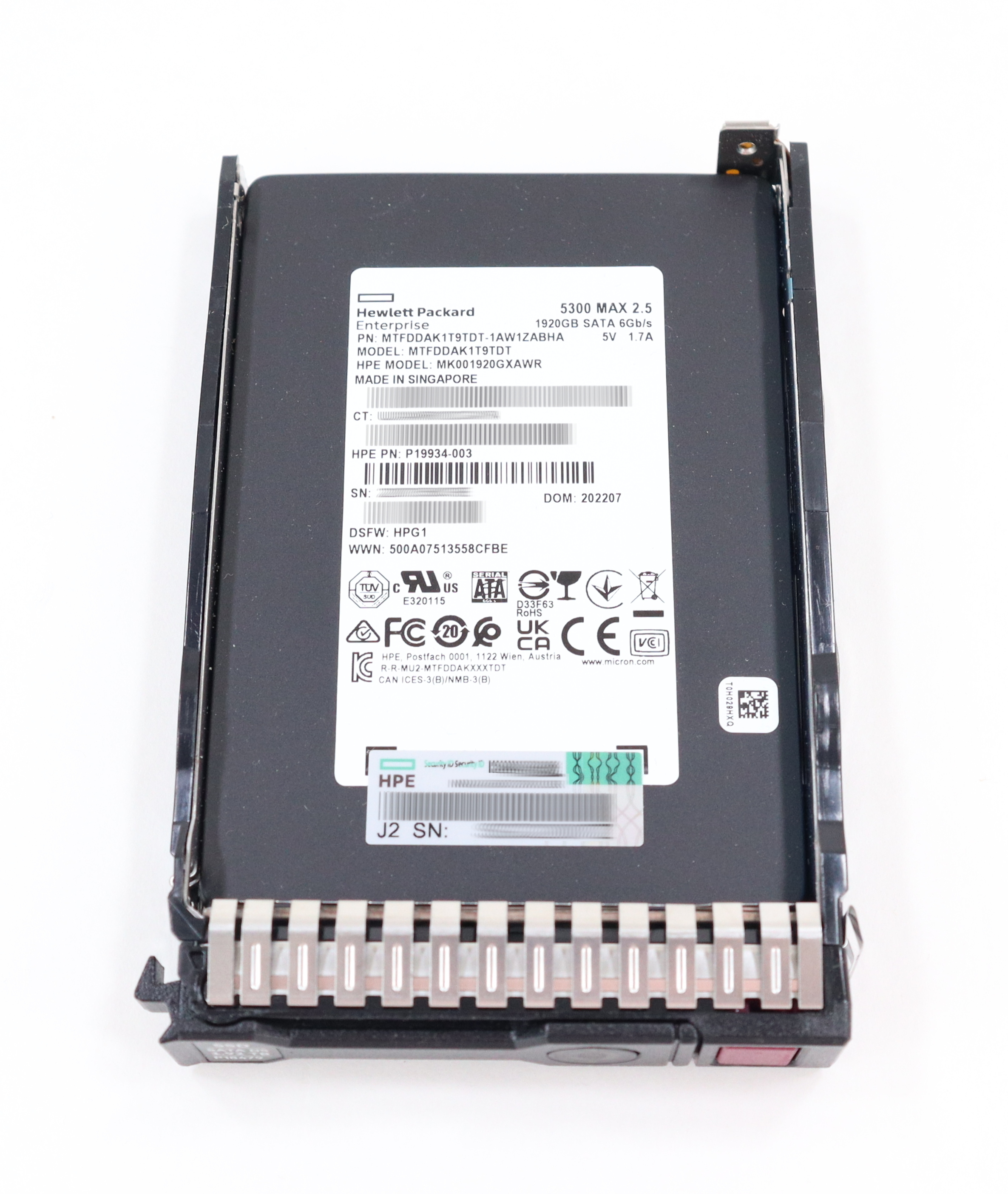 HP Micron 1.92TB MTFDDAK1T9TDT SATA SSD HotSwap P19934-003 P18479-001 P18436-B21 - Click Image to Close