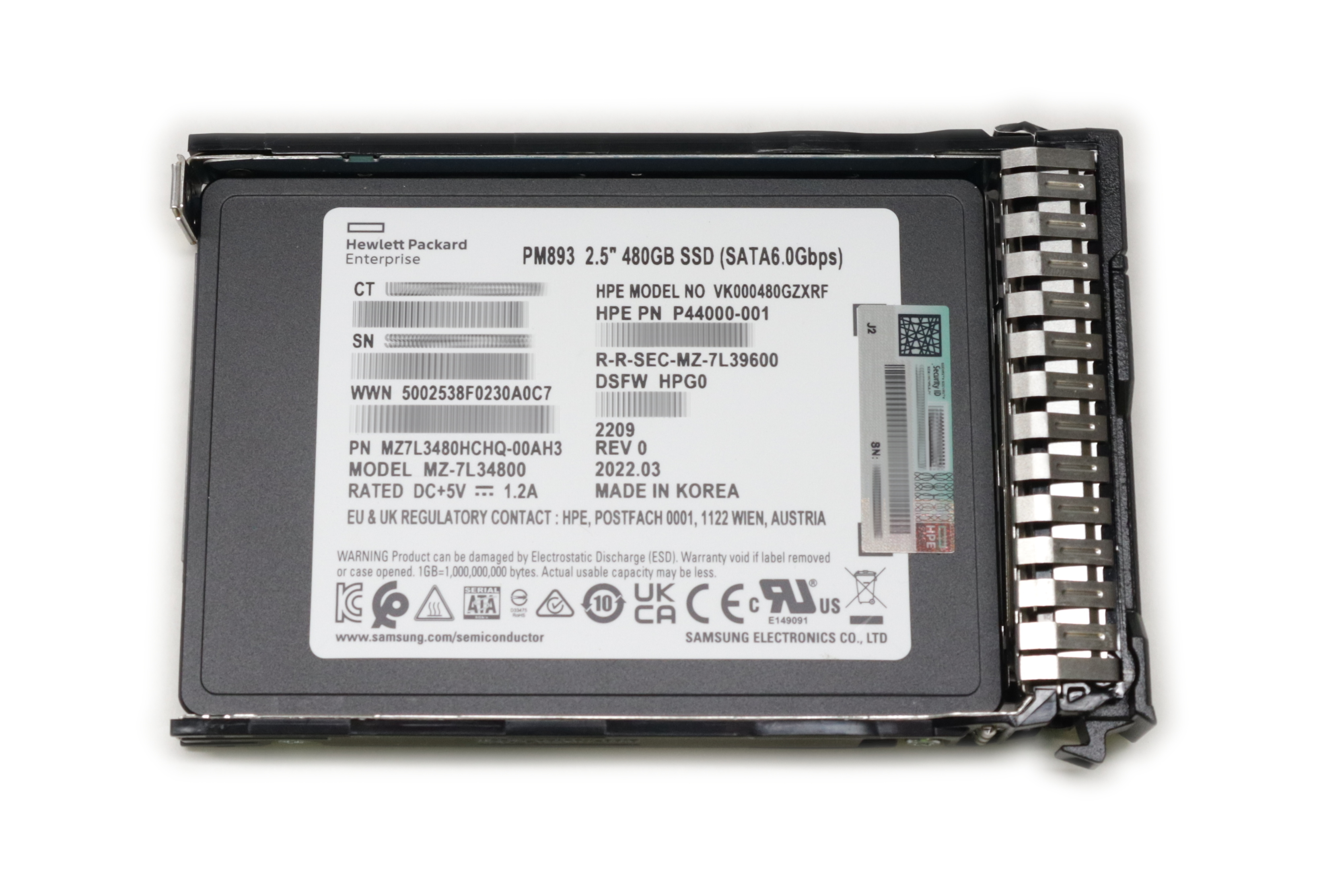 HPE Samsung 480GB MZ-7L34800 VK000480GZXRF PM893 SSD SATA 6.0GB/s P18422-B21