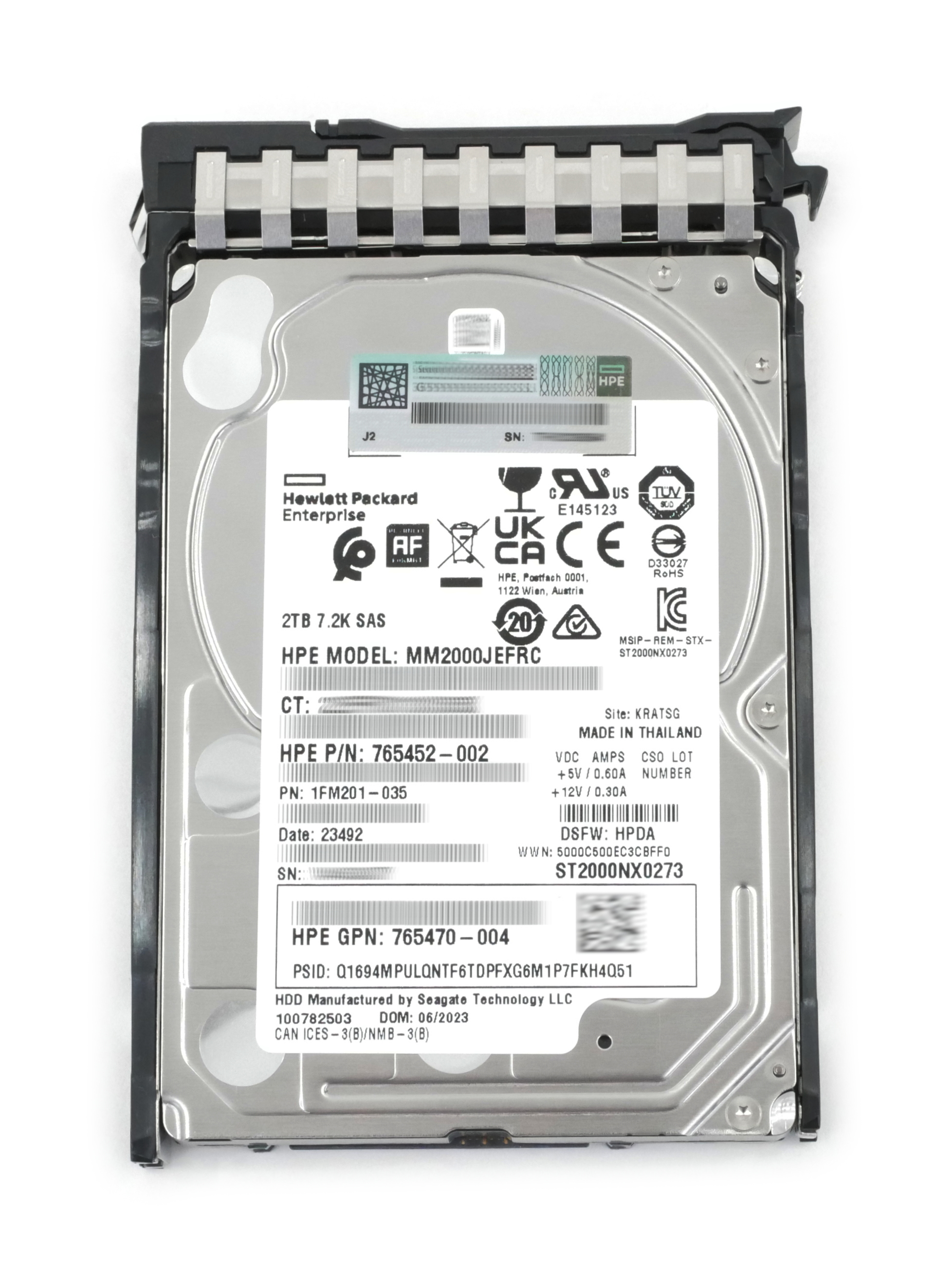 HPE 2TB MM2000JEFRC ST2000NX0273 SAS 2.5" SFF 765452-002 P30575-001 P28505-B21