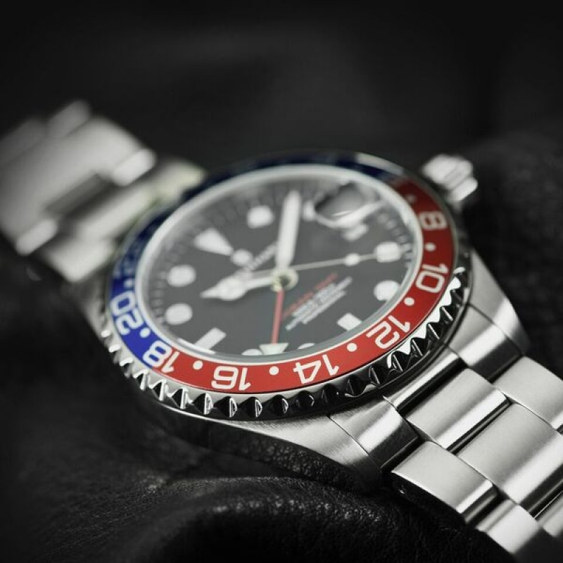 Steinhart Ocean 39 GMT BLUE-RED Men's Diver Watch Blue-Red Bezel/Black Dial 103-0848 - Click Image to Close