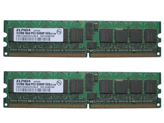 1GB ELPIDA EBE51AD8AGFA-6E-E 2x512MB PC2-5300 667MHz DDR2 ECC