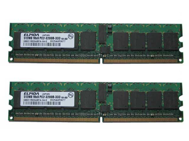 1GB ELPIDA EBE51RD8ABFA-4A-E (2x 512MB) PC2-3200 400MHz DDR2 ECC