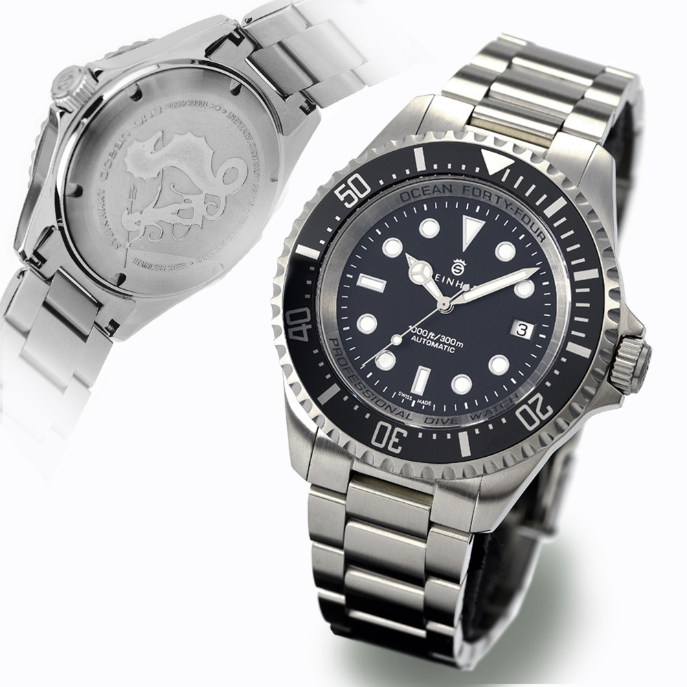 Steinhart Ocean 44 Black Ceramic Men's Diver Swiss Watch 44mm 103-0663 - Click Image to Close