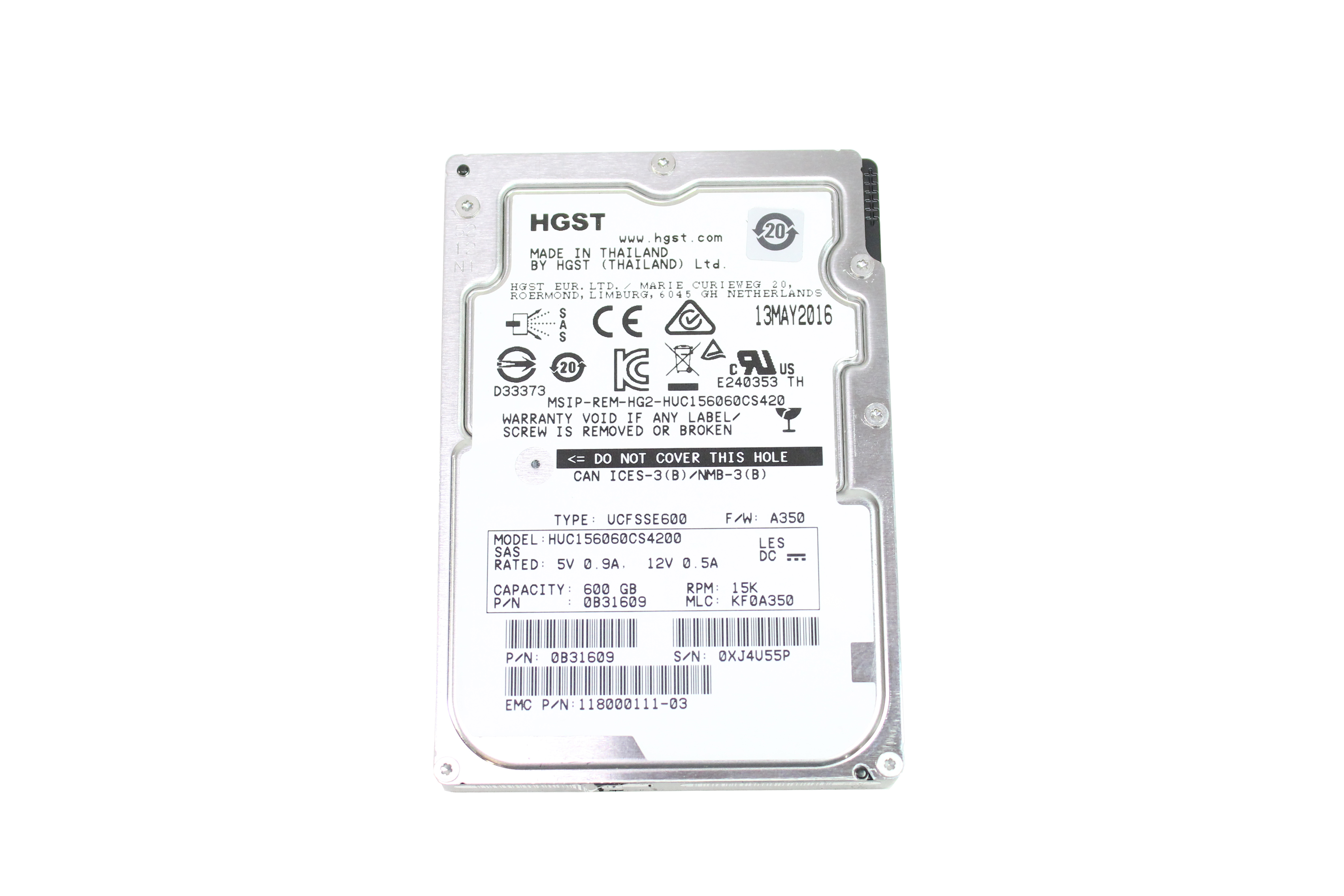 HGST 600Gb HUC156060CS4200 15K RPM 12GB/s SAS 2.5" EMC 118000111-03 UCFSSE600