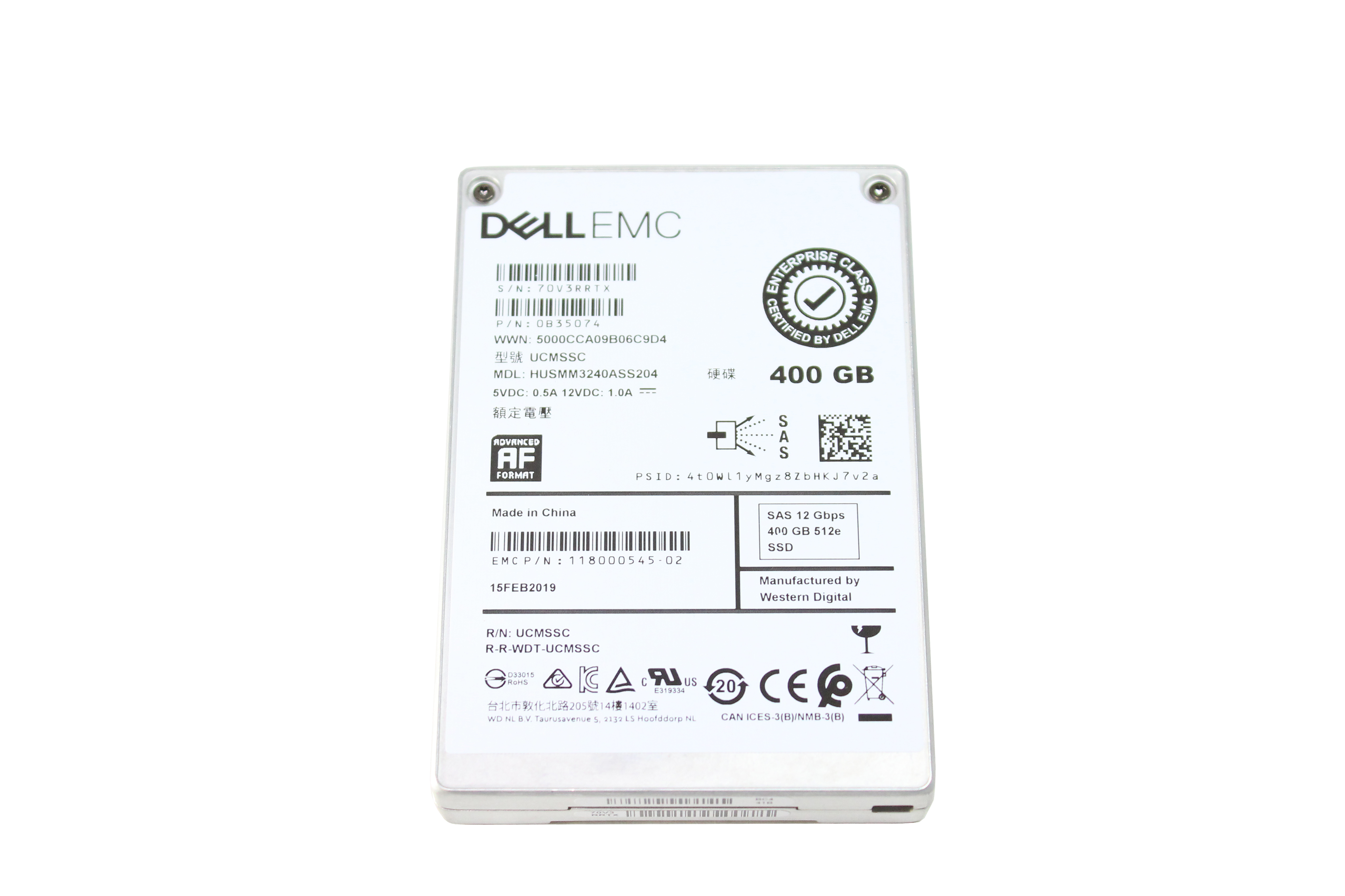 Dell EMC Hitachi 400Gb 512e HUSMM3240ASS204 Flash 12Gb/s SAS SSD 0B35074 EMC 118000545-02 - Click Image to Close