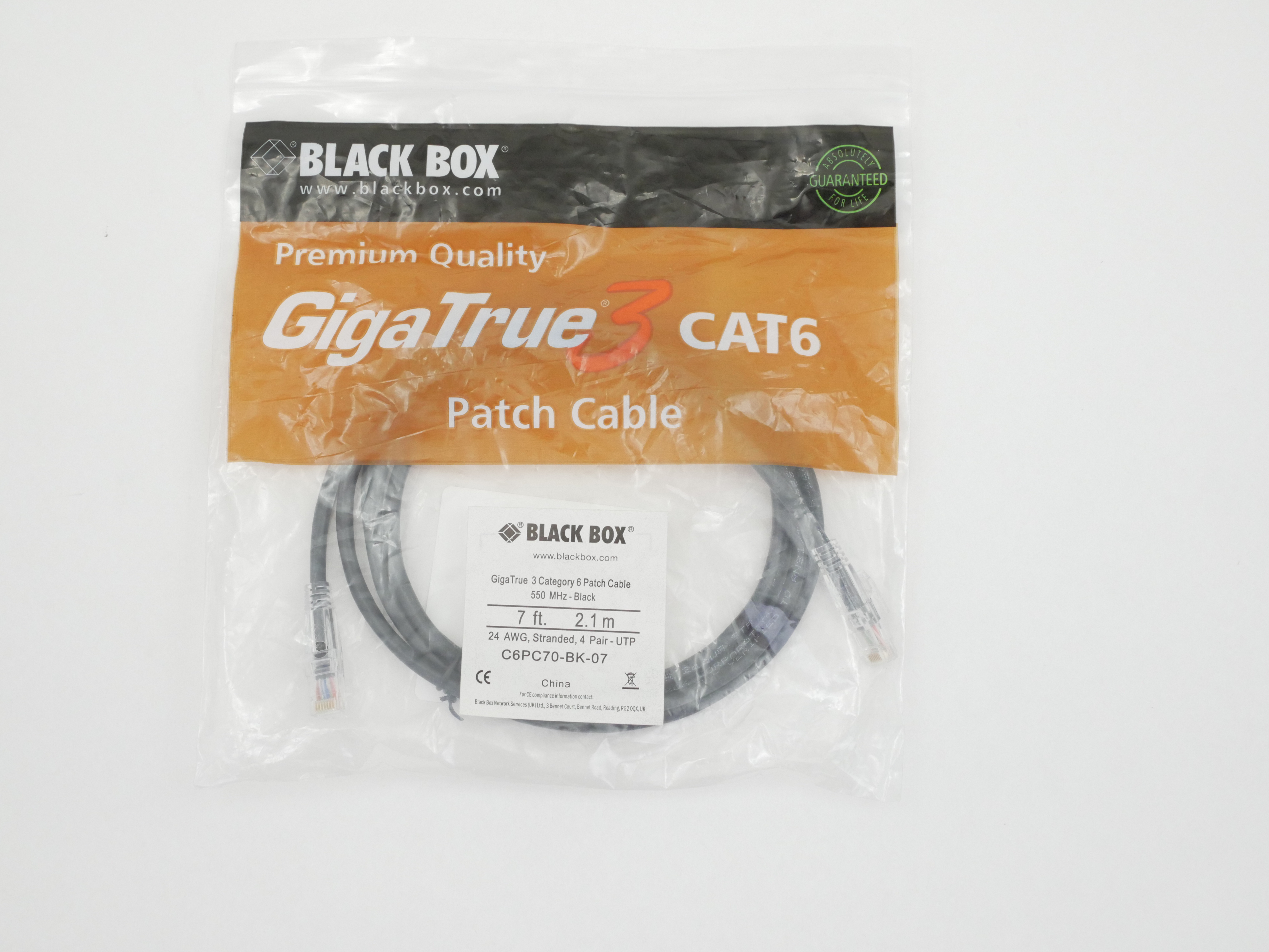 Black Box 7ft/2.1m Gigatrue 3 Category 6 Patch Cable 550MHz Black C6PC70-BK-07