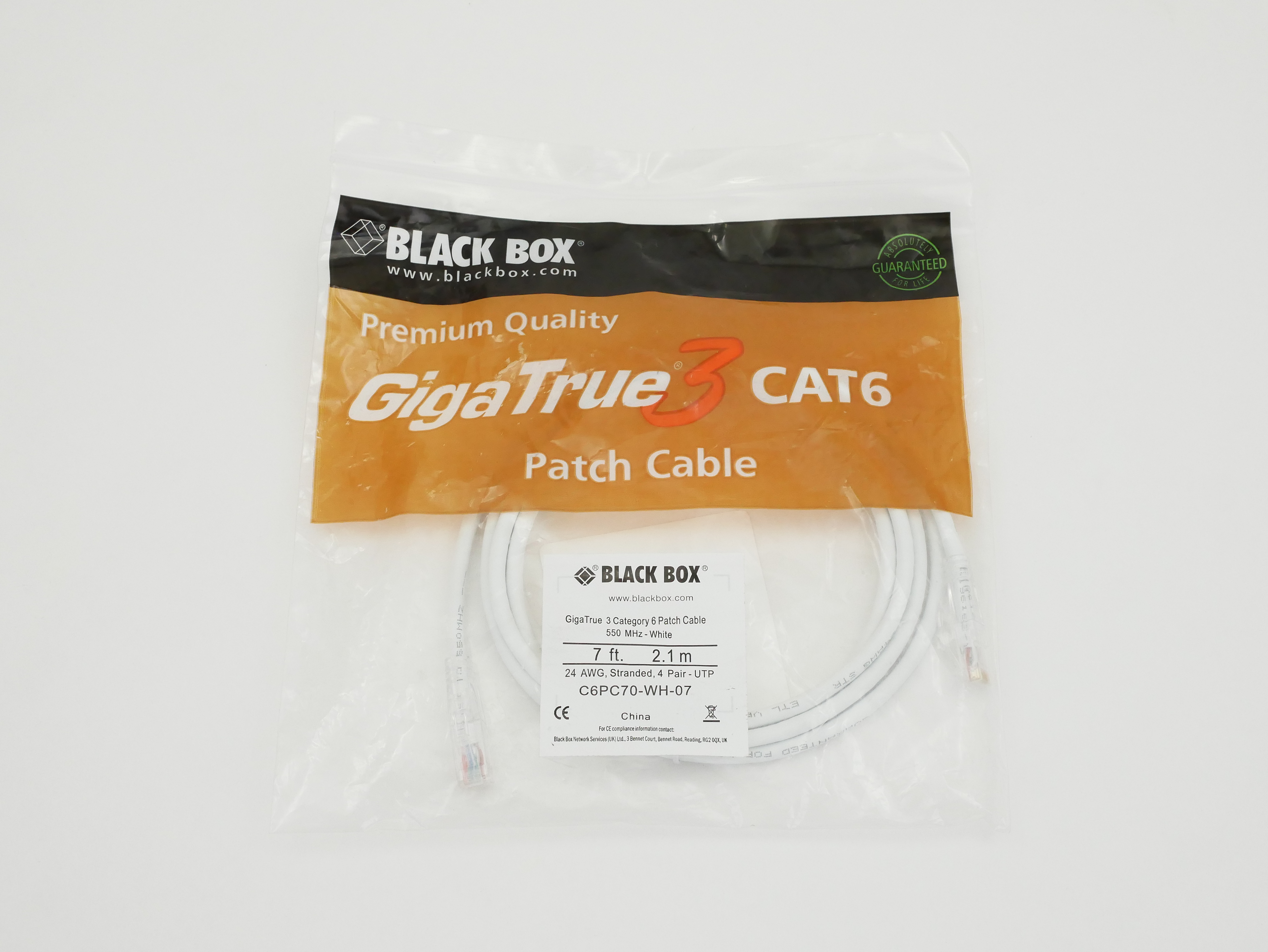 Black Box 7ft / 2.1m LAN Ethernet 6 Patch Cable 550MHz White C6PC70-WH-07