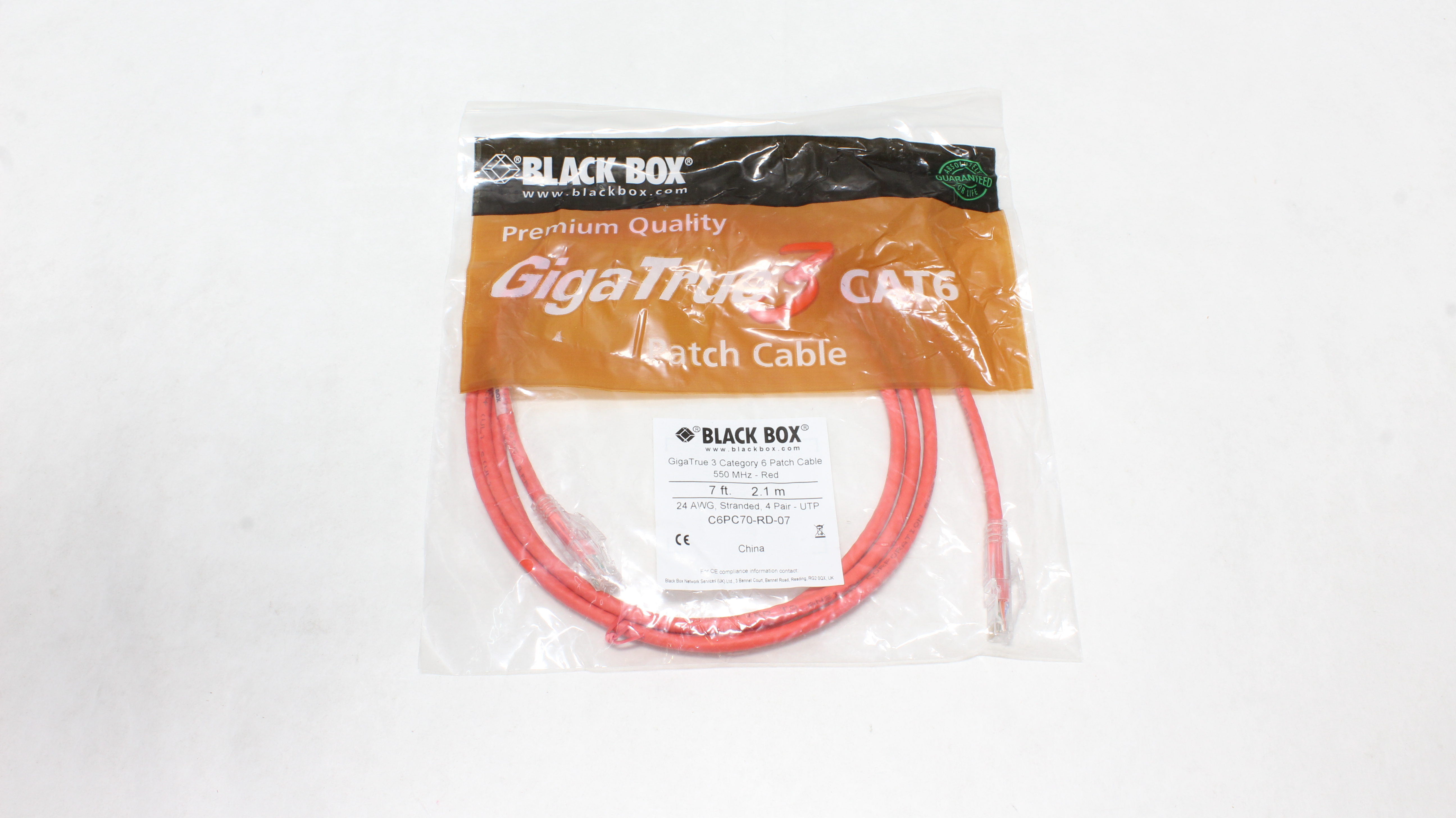Black Box 7ft/2.1m Gigatrue 3 Category 6 Patch Cable 550MHz Red C6PC70-RD-07