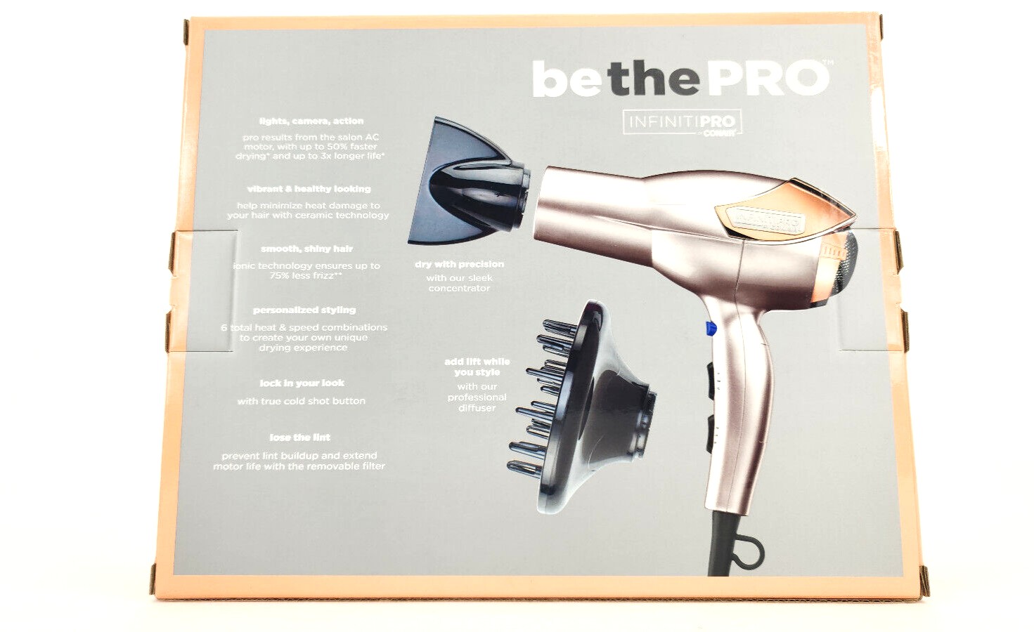 InfinitiPro Conair Lightweight Ionic Blow Hair Dryer Rose Gold Professional Pro 1875 Watt