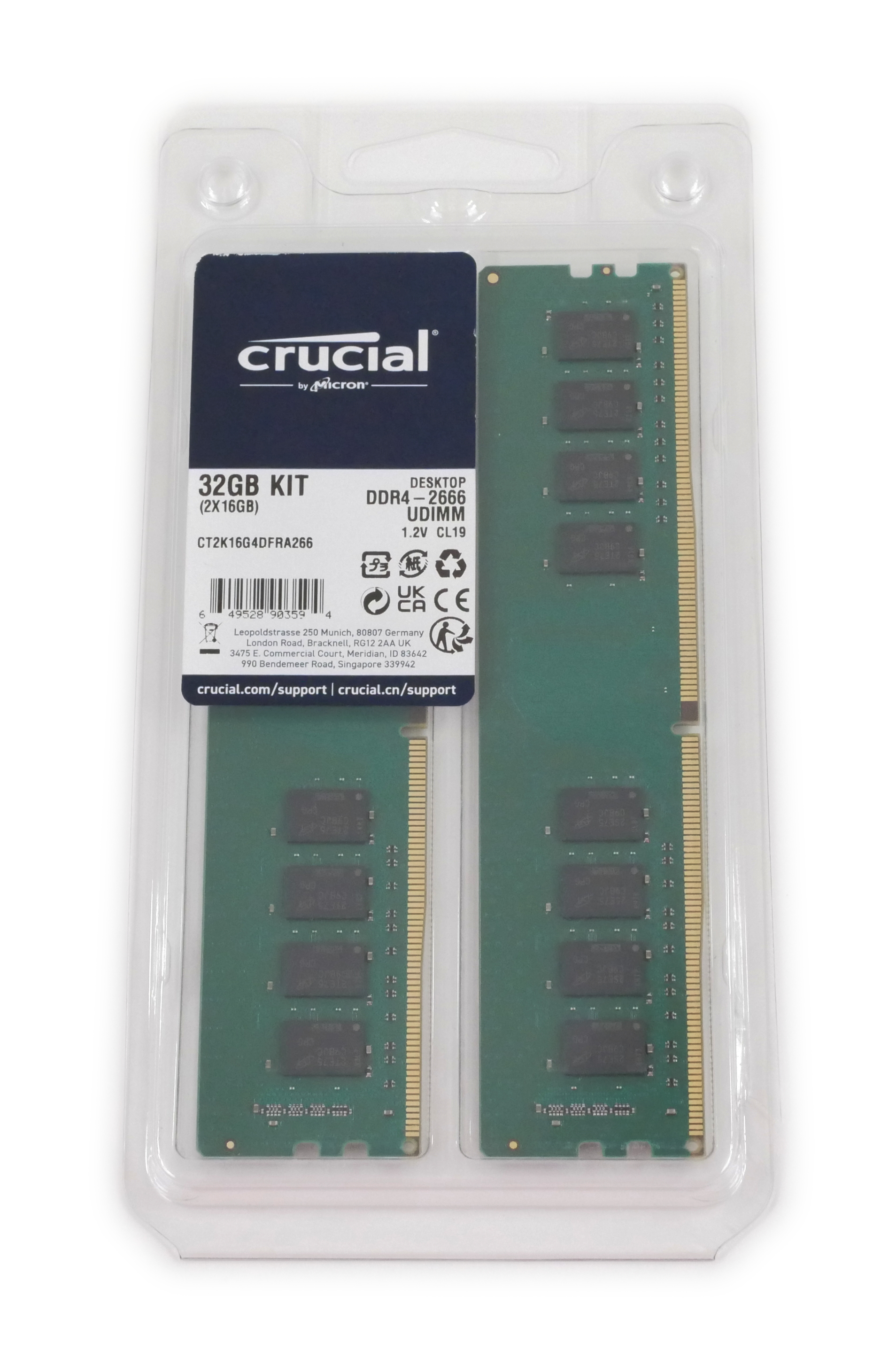 Crucial 32GB KIT CT2K16G4DFRA266 DDR4 2666MHz UDIMM CL19 288pin 1.2V Desktop - Click Image to Close