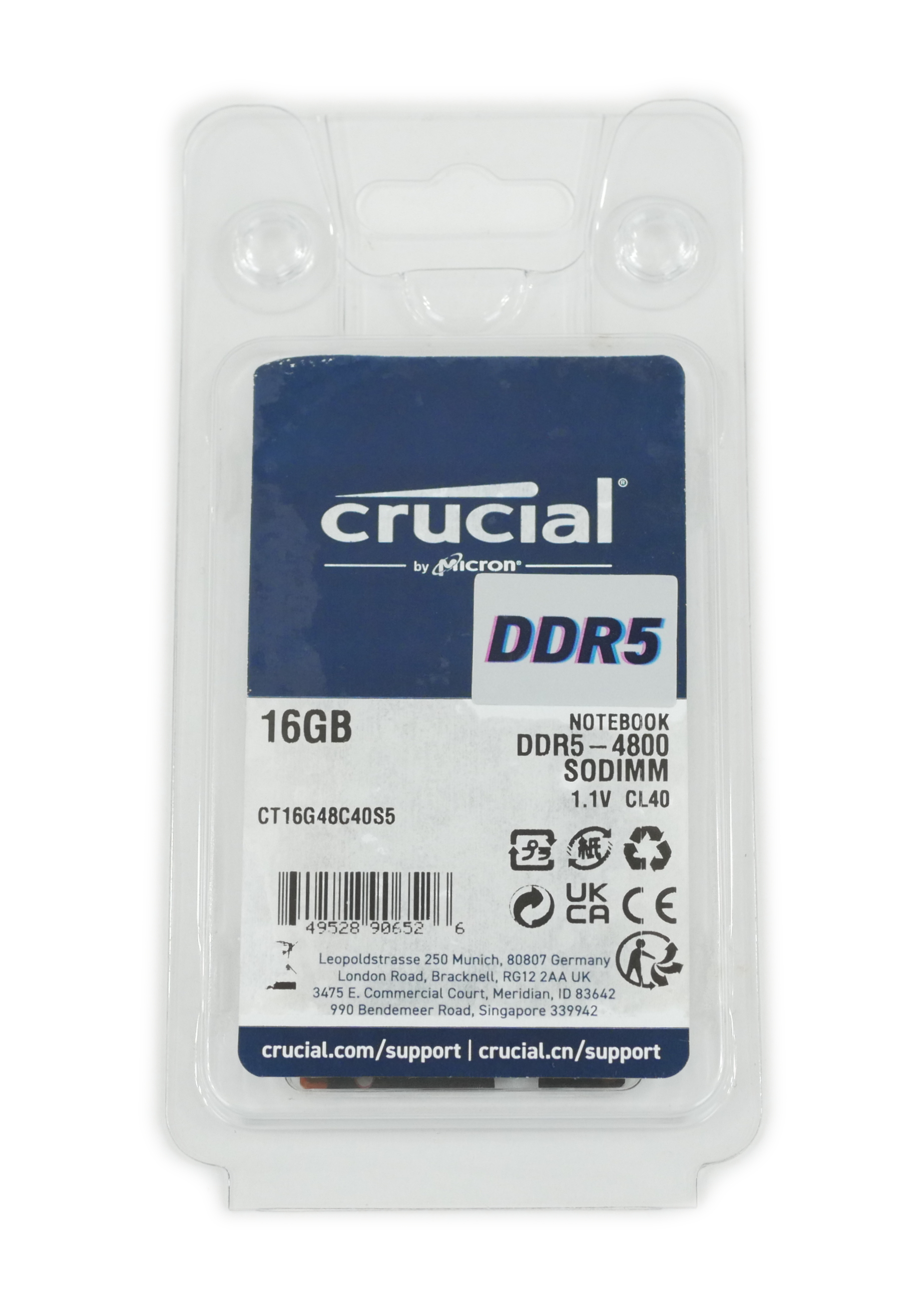 Crucial 16GB CT16G48C40S5 DDR-4800 PC5-38400 262pin SODIMM Non-ECC Unbuffered 1.1V