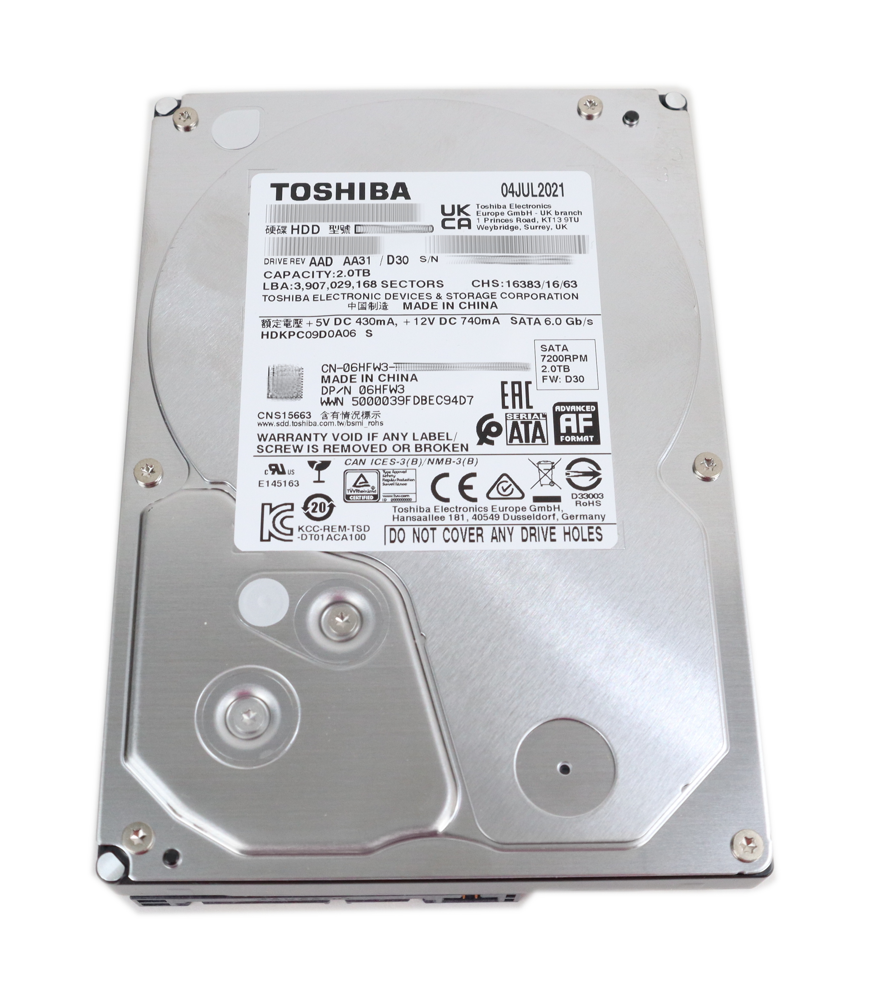 DELL/TOSHIBA DT01ACA200 3.5" 2TB 7200 RPM SATA 6.0Gbs 64MB 6HFW3 - Click Image to Close