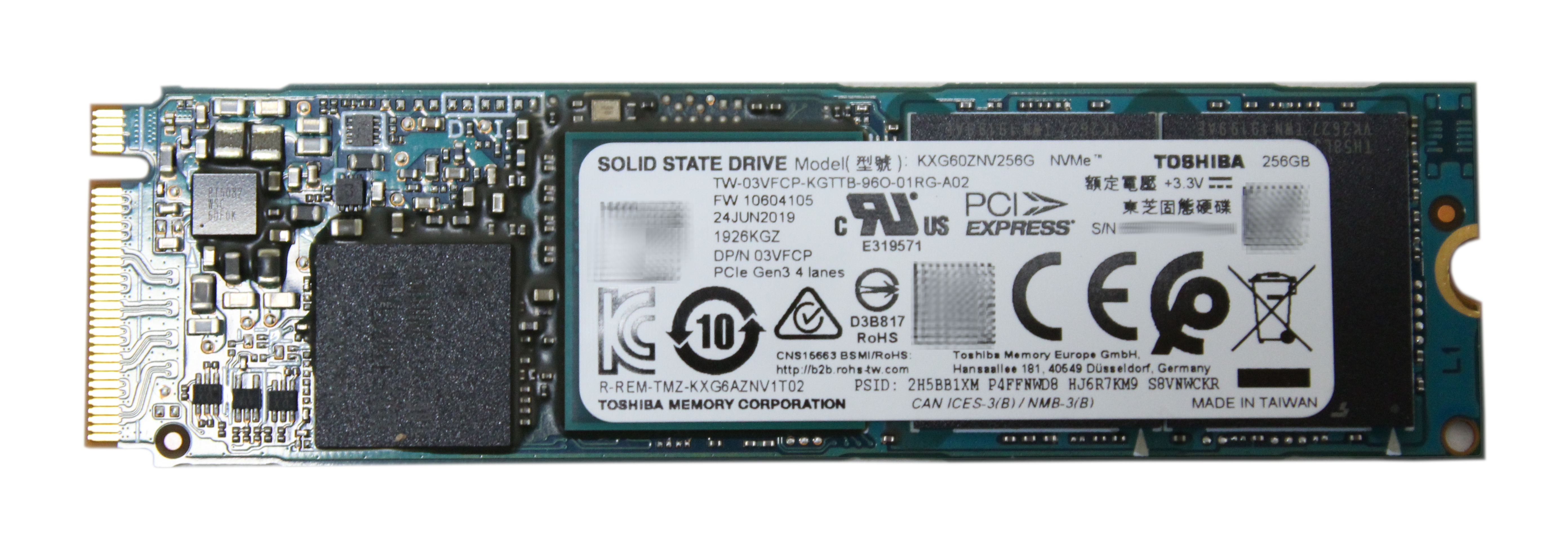 Dell Toshiba KXG60ZNV256G 256Gb SSD NVMe PCIe M.2 3VFCP
