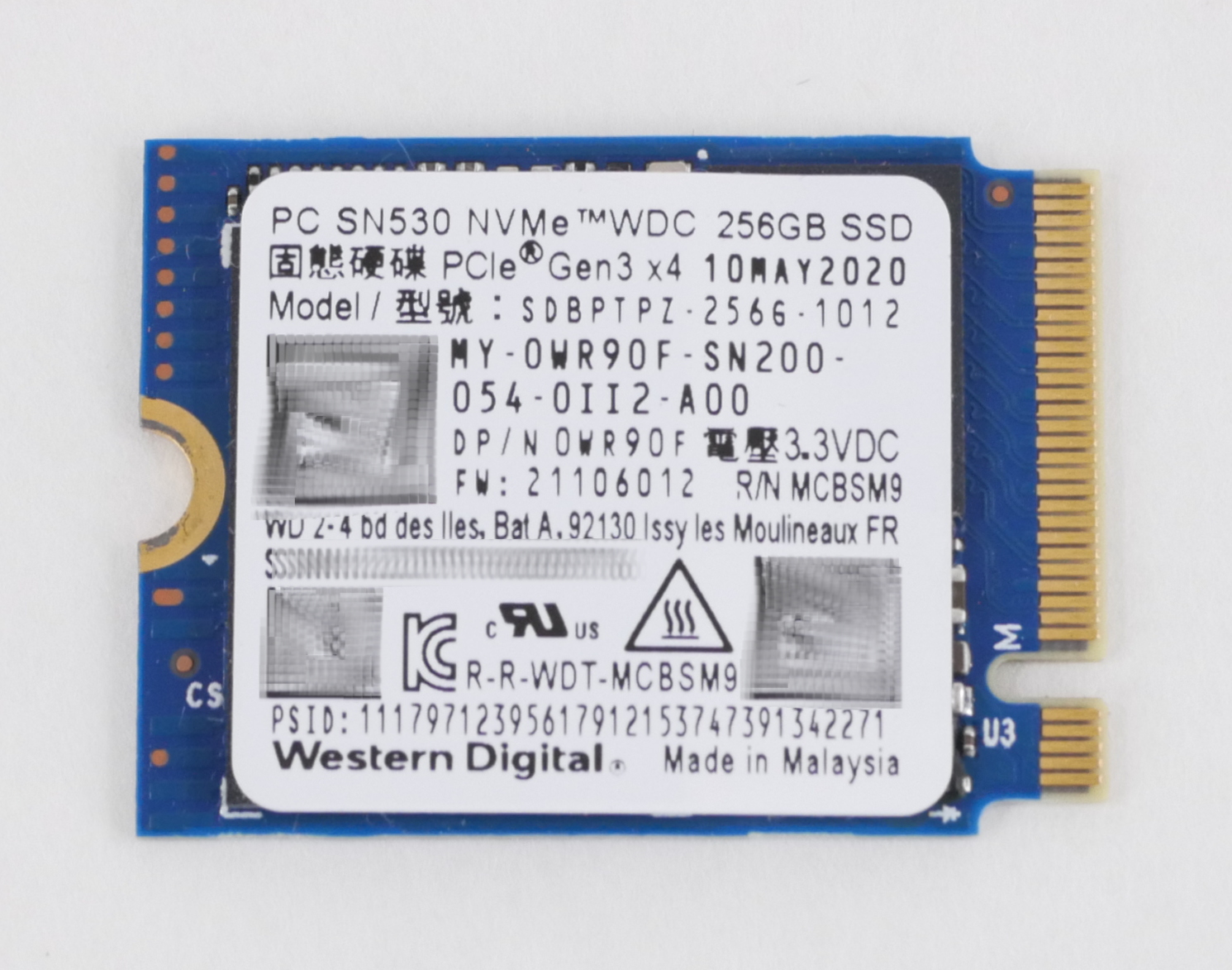Dell WD 256GB SDBPTPZ-256G-1012 PC SN530 SSD NVMe PCIe Gen 3 x4 WR90F