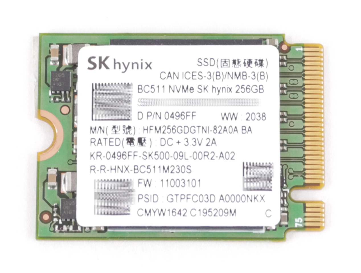 Dell Hynix 256Gb HFM256GDGTNI-82A0A PC BC511 SSD NVMe PCIe Gen 3 x4 496FF