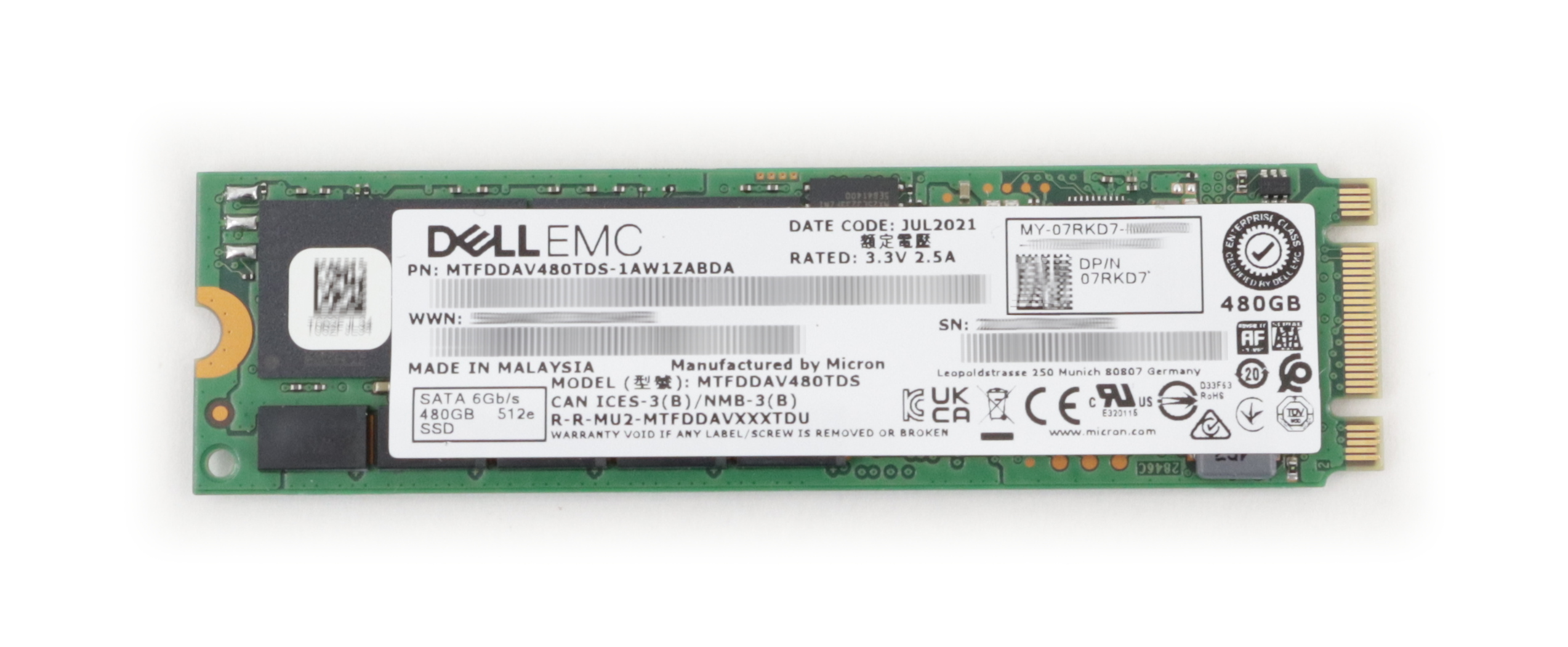 Dell EMC Micron 480GB MTFDDAV480TDS-1AW1ZABDA 512e SSD SATA 6GB/s 400-BLCK 7RKD7