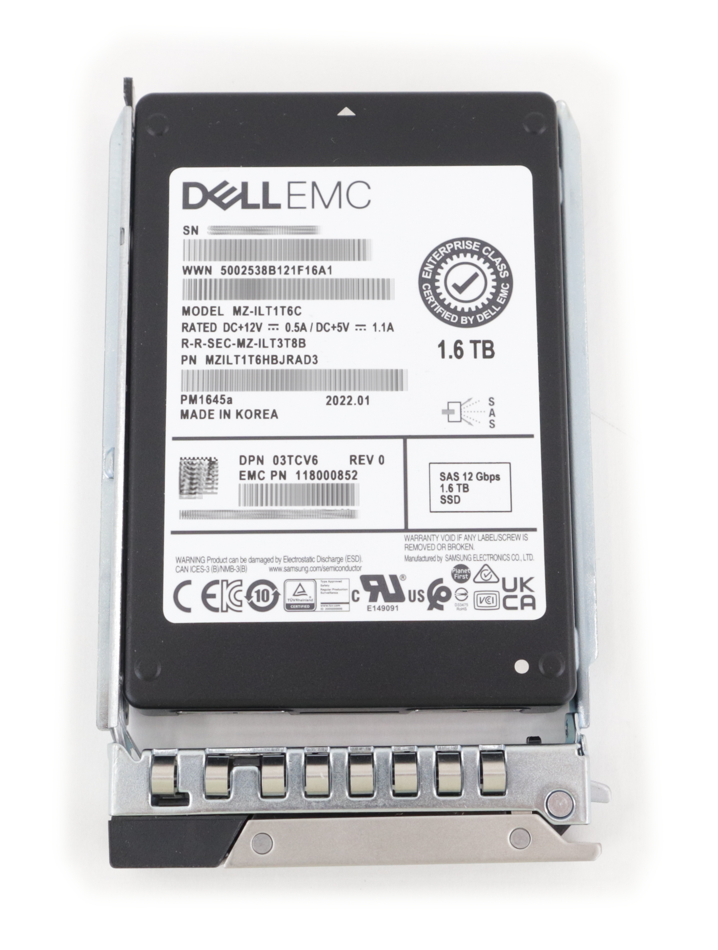 Dell EMC 1.6TB MZ-ILT1T6C PM1645a SSD SAS 12Gb/s 2.5" SFF 3TCV6