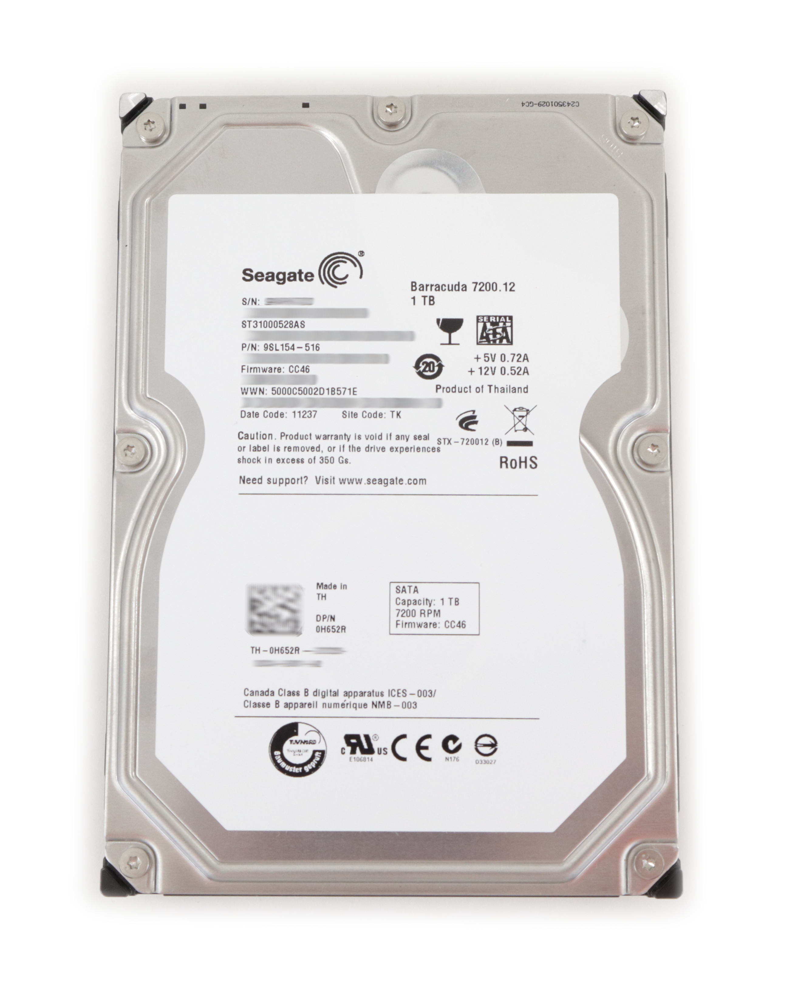 Dell Seagate Barracuda ST31000528AS 1TB 7.2K RPM SATA 3.0GB/S 9SL154-516 H652R - Click Image to Close